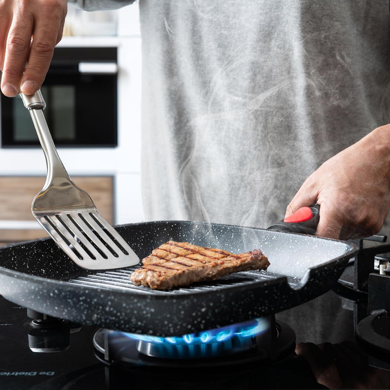 Moss & Stone Griddle Aluminum Nonstick Stove Top Square Grill Pan, Perfect for Meats Steak Fish & Vegetables,Dishwasher Safe