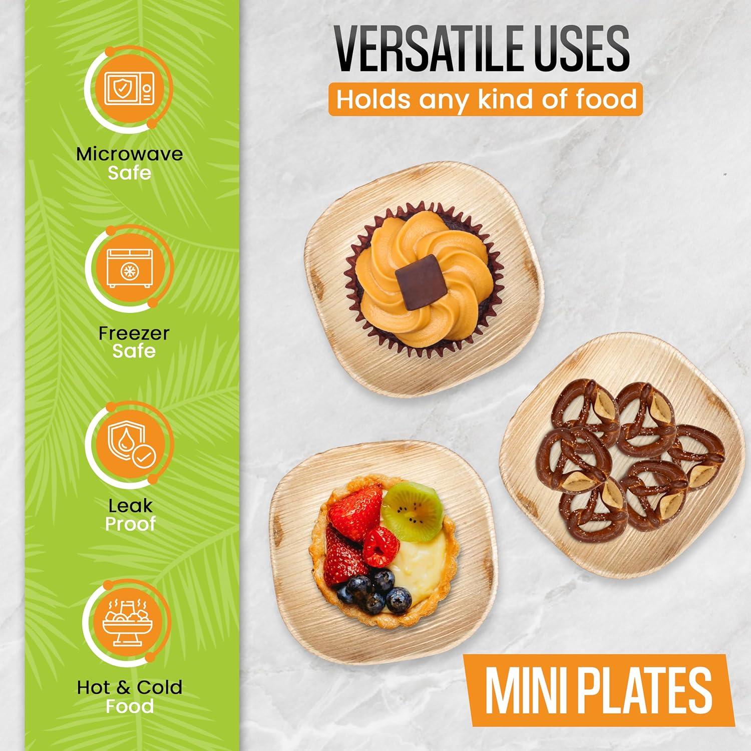 Eco-Friendly Square Bamboo Compostable Plates, 4-Inch, 100-Pack