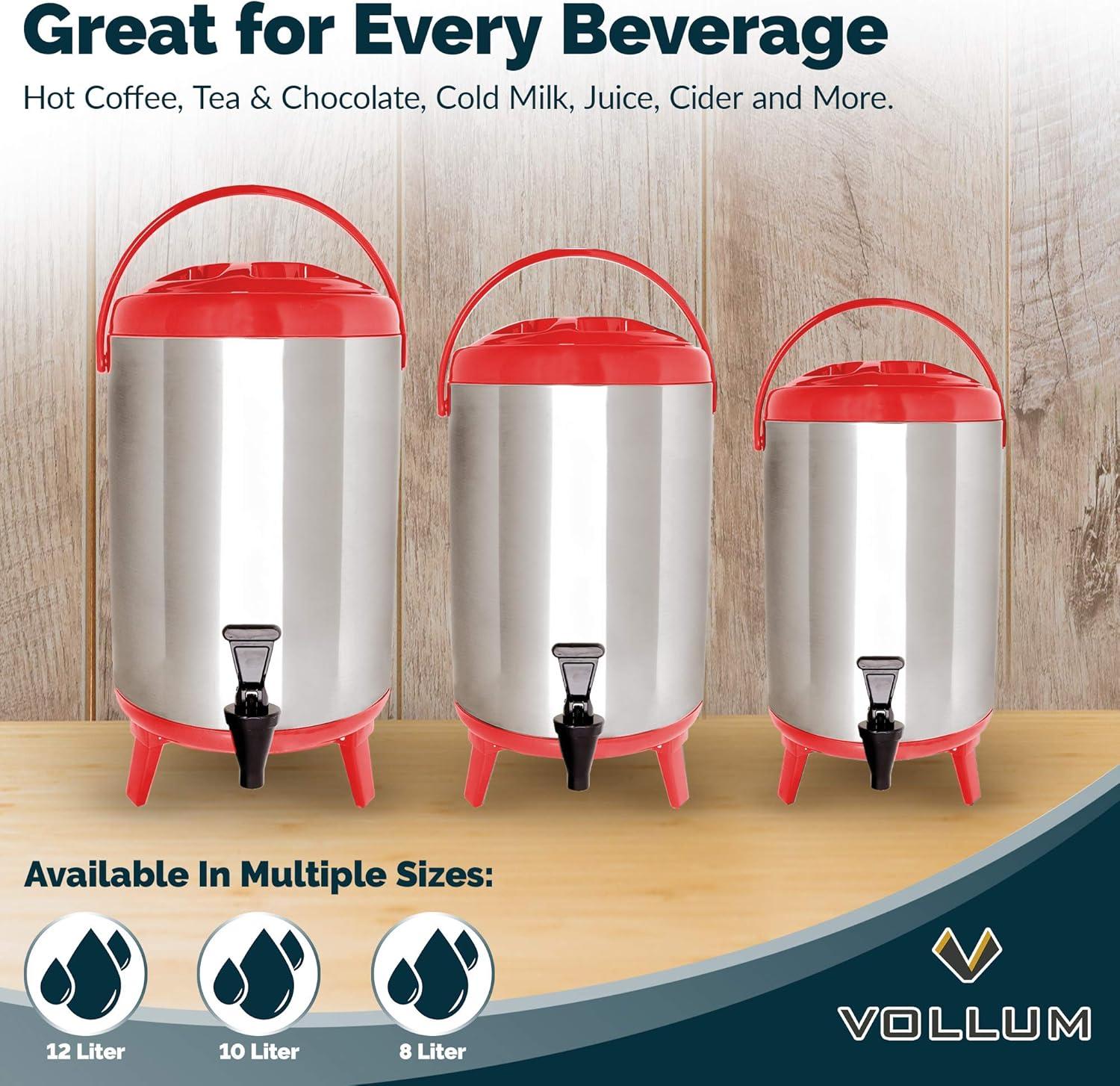 Vollum Stainless Steel Insulated Beverage Dispenser - Red, 12L