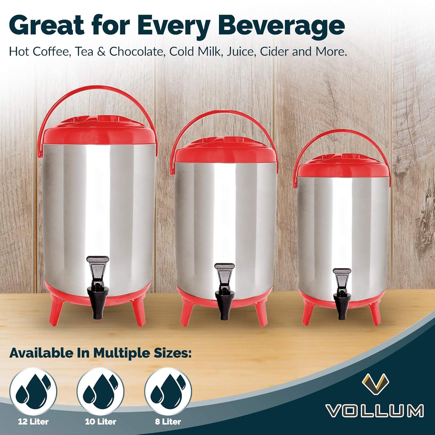 Vollum Stainless Steel Insulated Beverage Dispenser - Red, 12L