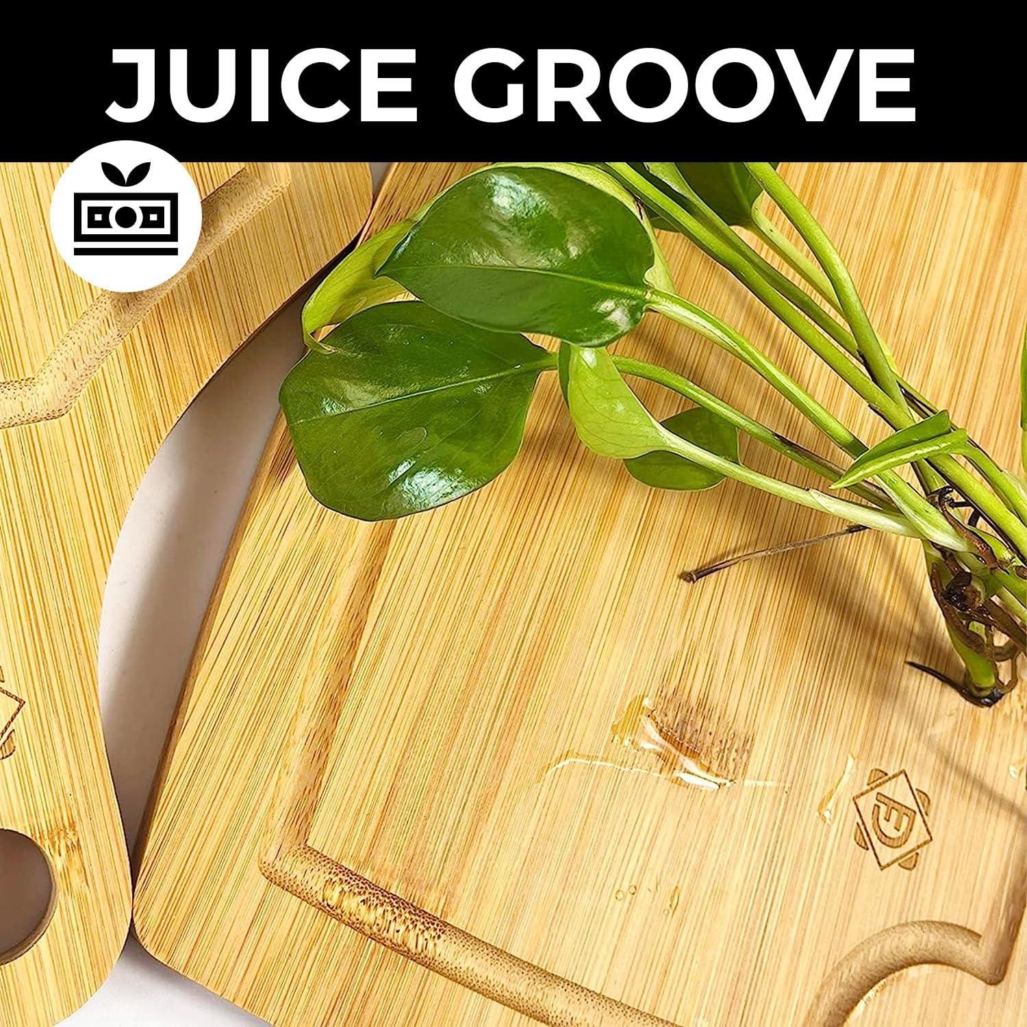 Wooden Cutting Boards For Kitchen - Bamboo Cutting Board Set with Grooves - Chopping Boards for Meat, Vegetables, and Fruits - Ideal for Charcuteries or Cheese Boards - 3-Piece Set