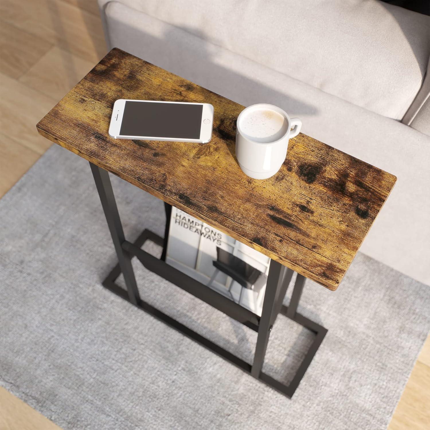 Narrow Side Table, Nightstand with Storage Shelf, Slim Magazine Table for Small Spaces, Narrow Side Snack Couch, End Table for living room, bedroom, hallway, Rustic Brown