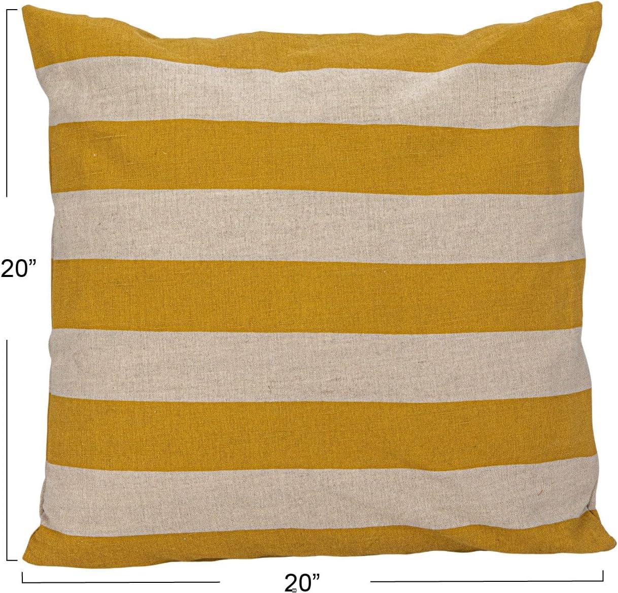 Yellow and Natural Cotton Linen Striped Square Pillow