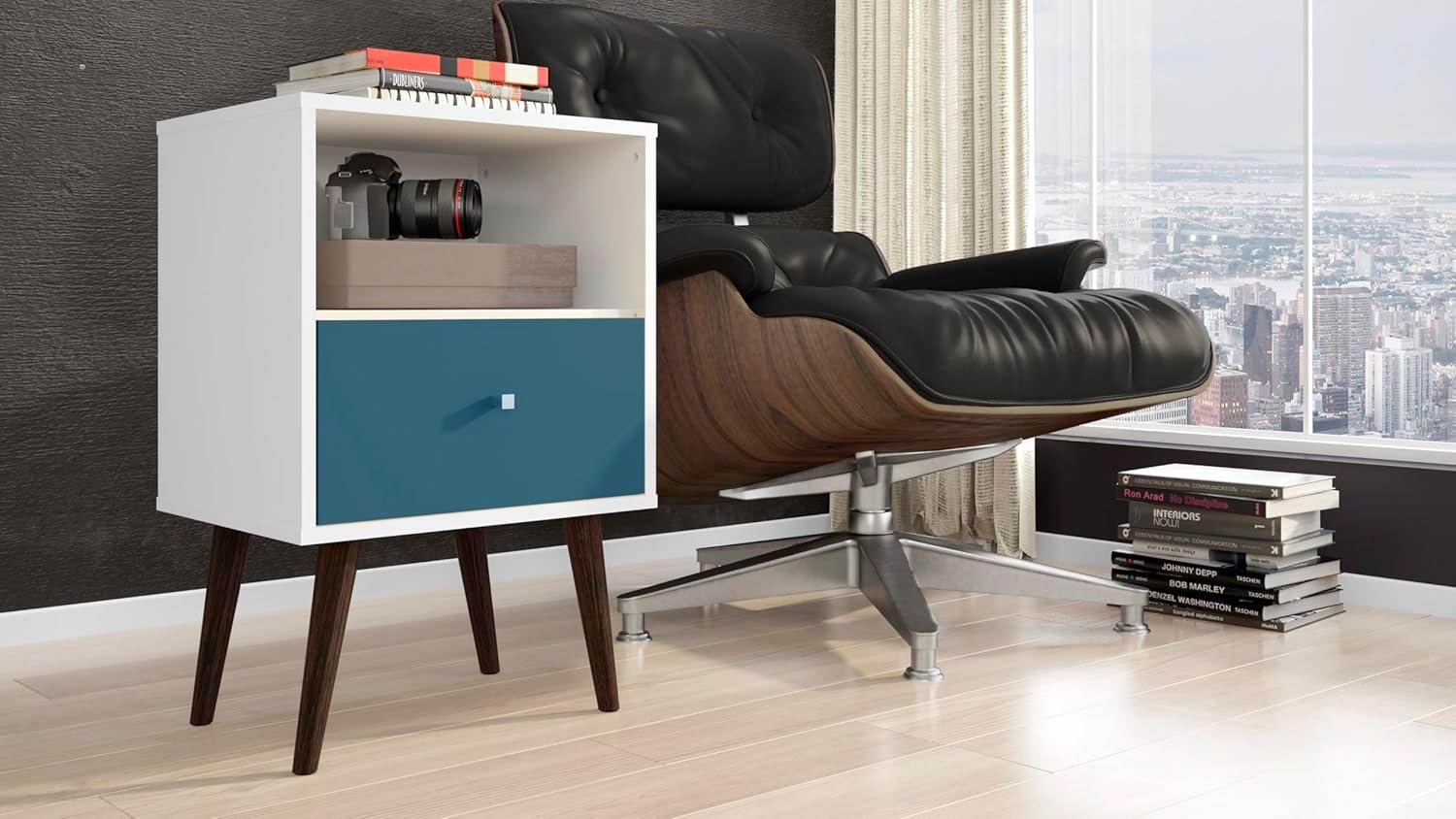 Liberty 1.0 Mid Century Modern Nightstand White/Aqua Blue - Manhattan Comfort