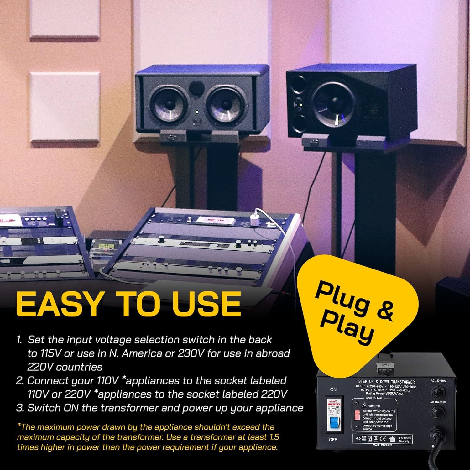 ELC T Series 3000+ Watt Voltage Converter Transformer - Step Up/Down - 110v to 220v / 220v to 110v Power Converter - Circuit Breaker Protection, CE Certified [3-Years Warranty]