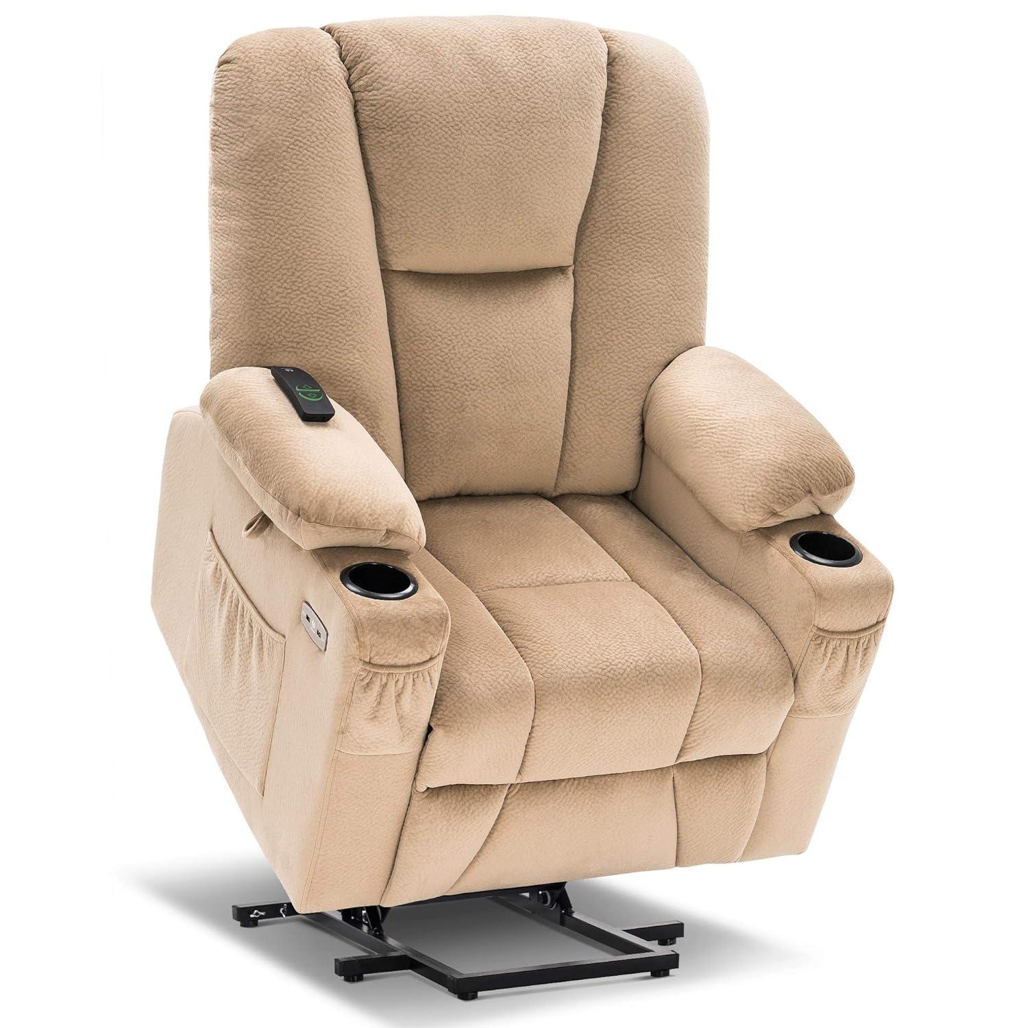 MCombo Electric Power Lift Recliner Chair with Extended Footrest for Elderly People, 3 Positions, Hand Remote Control, 2 Cup Holders, USB Ports, Faux Leather 7507 Black