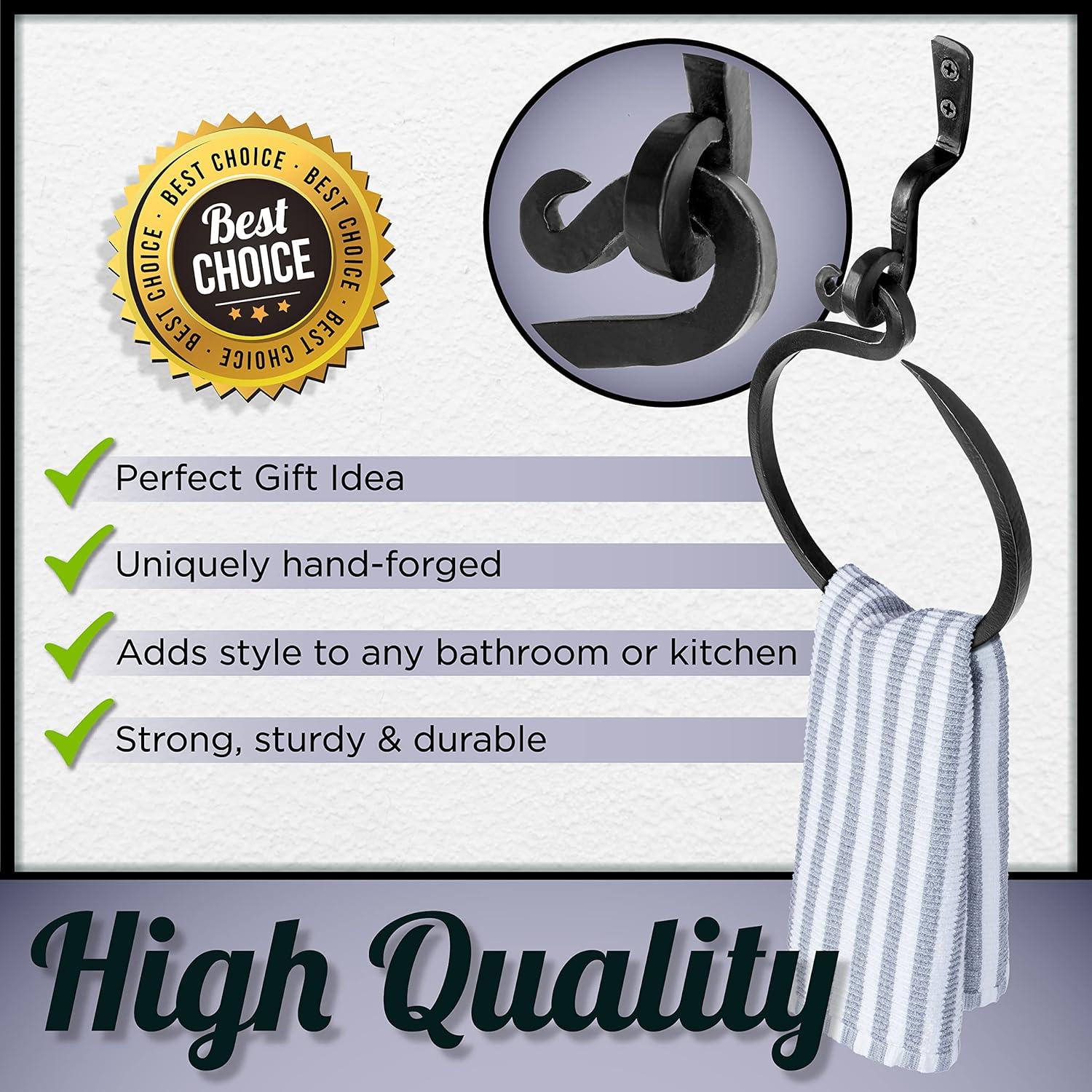 Stur De Hand Towel Holder Handmade Wrought Iron Wall Mount Ring Towel Holder Black