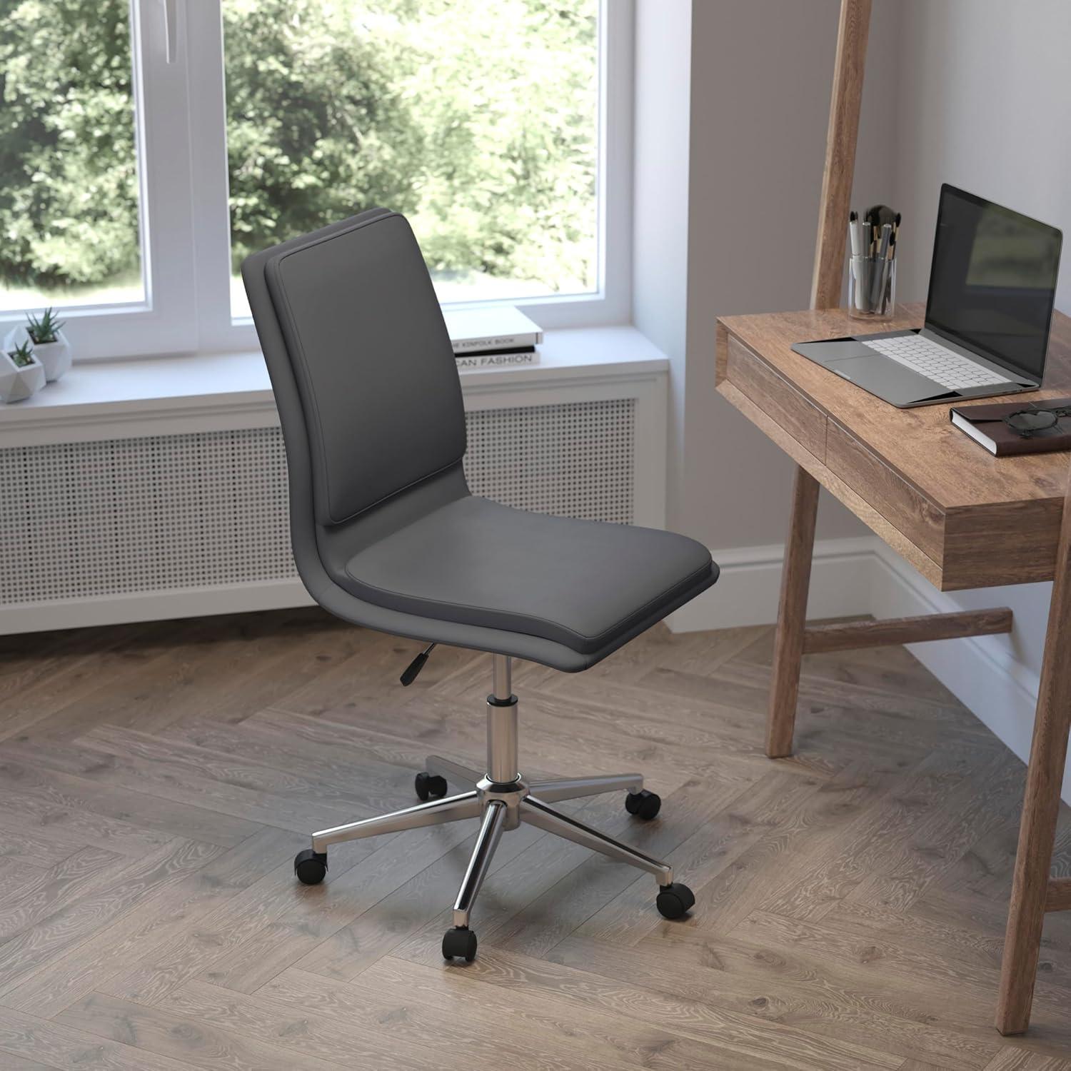 Flash Furniture Madigan Mid-Back Armless Swivel Task Office Chair with LeatherSoft and Adjustable Chrome Base, Gray
