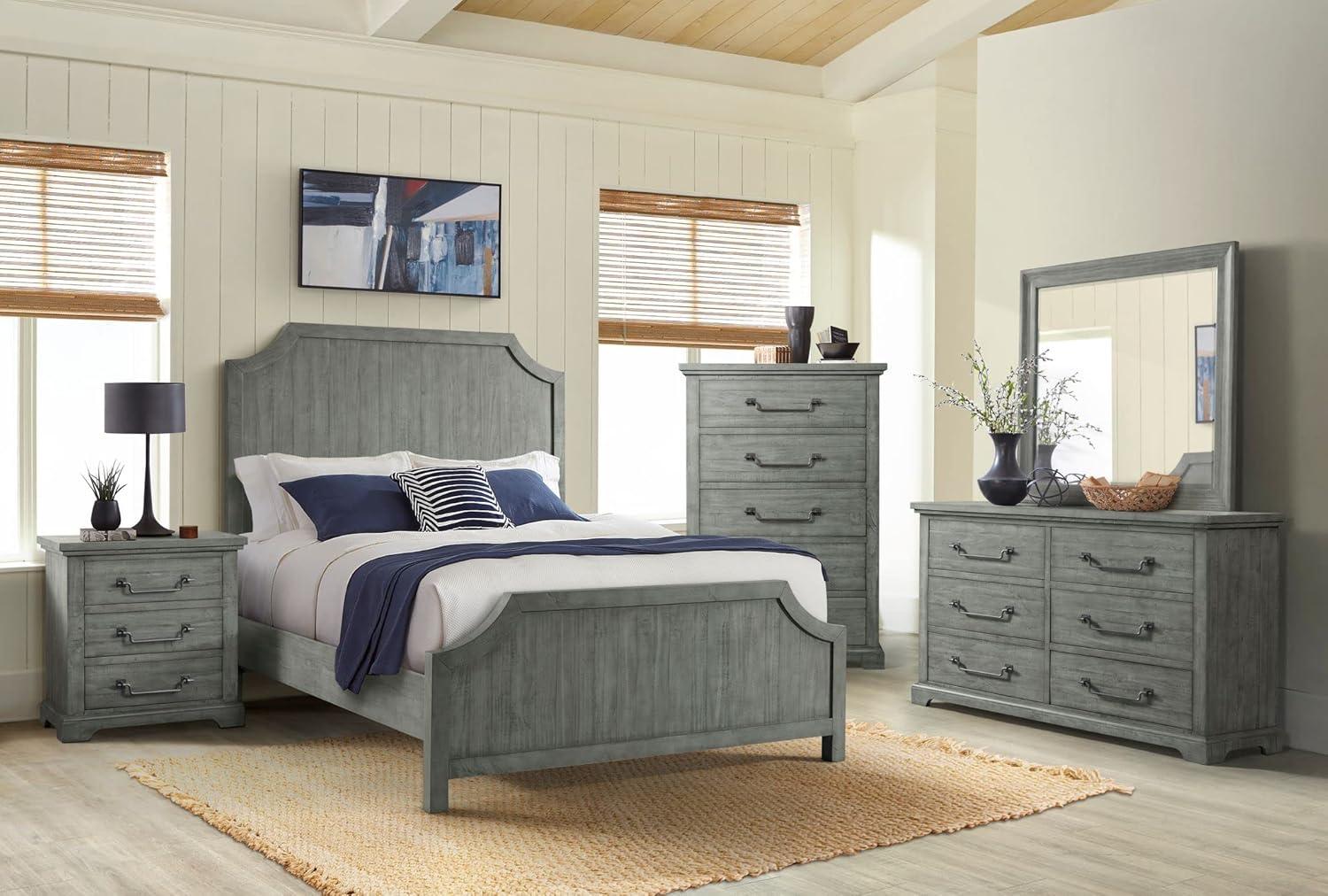 Dove Gray Solid Pine Coastal 2-Drawer Nightstand with USB Ports