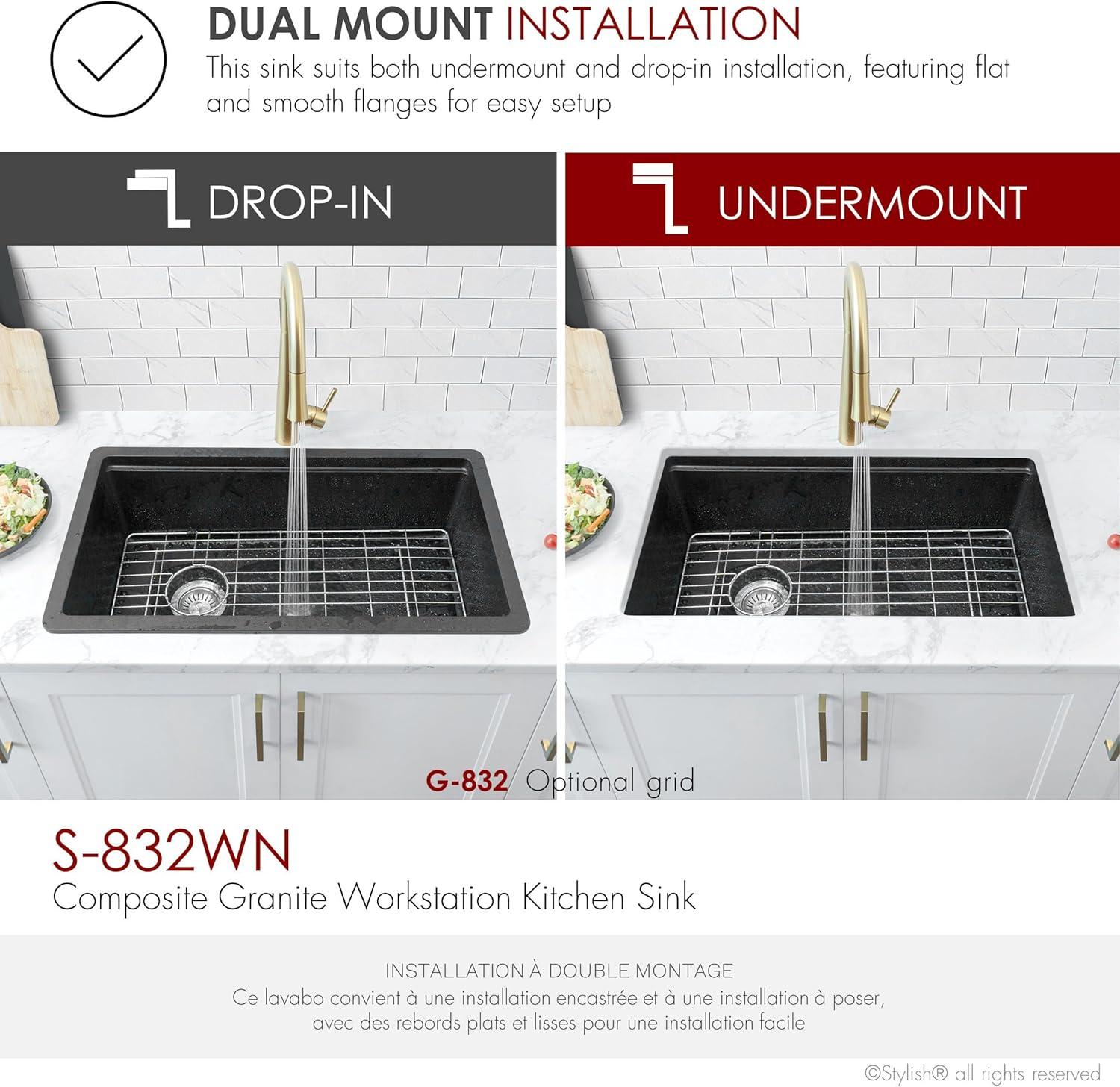 Black Granite Composite Single Bowl Drop-in Kitchen Sink with Accessories