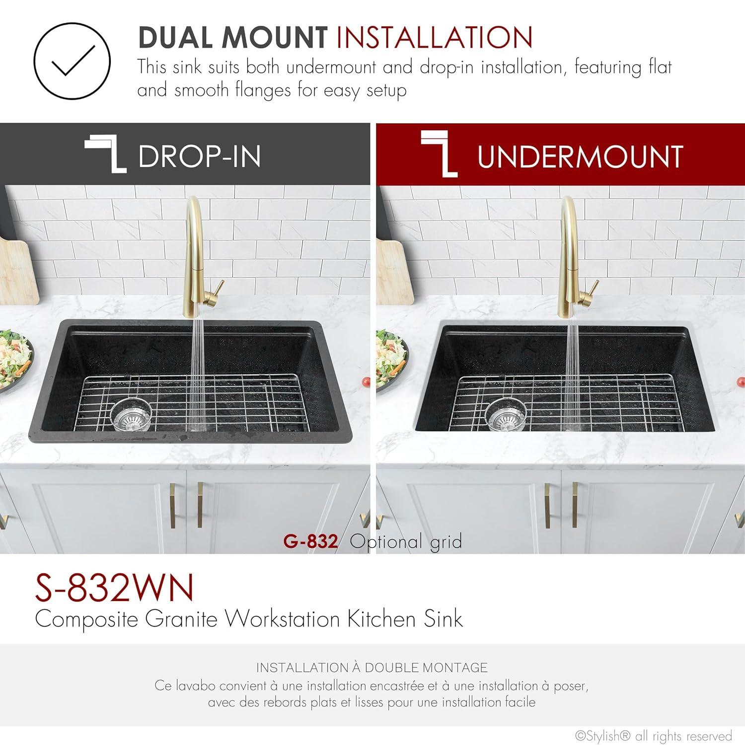 Black Granite Composite Single Bowl Drop-in Kitchen Sink with Accessories