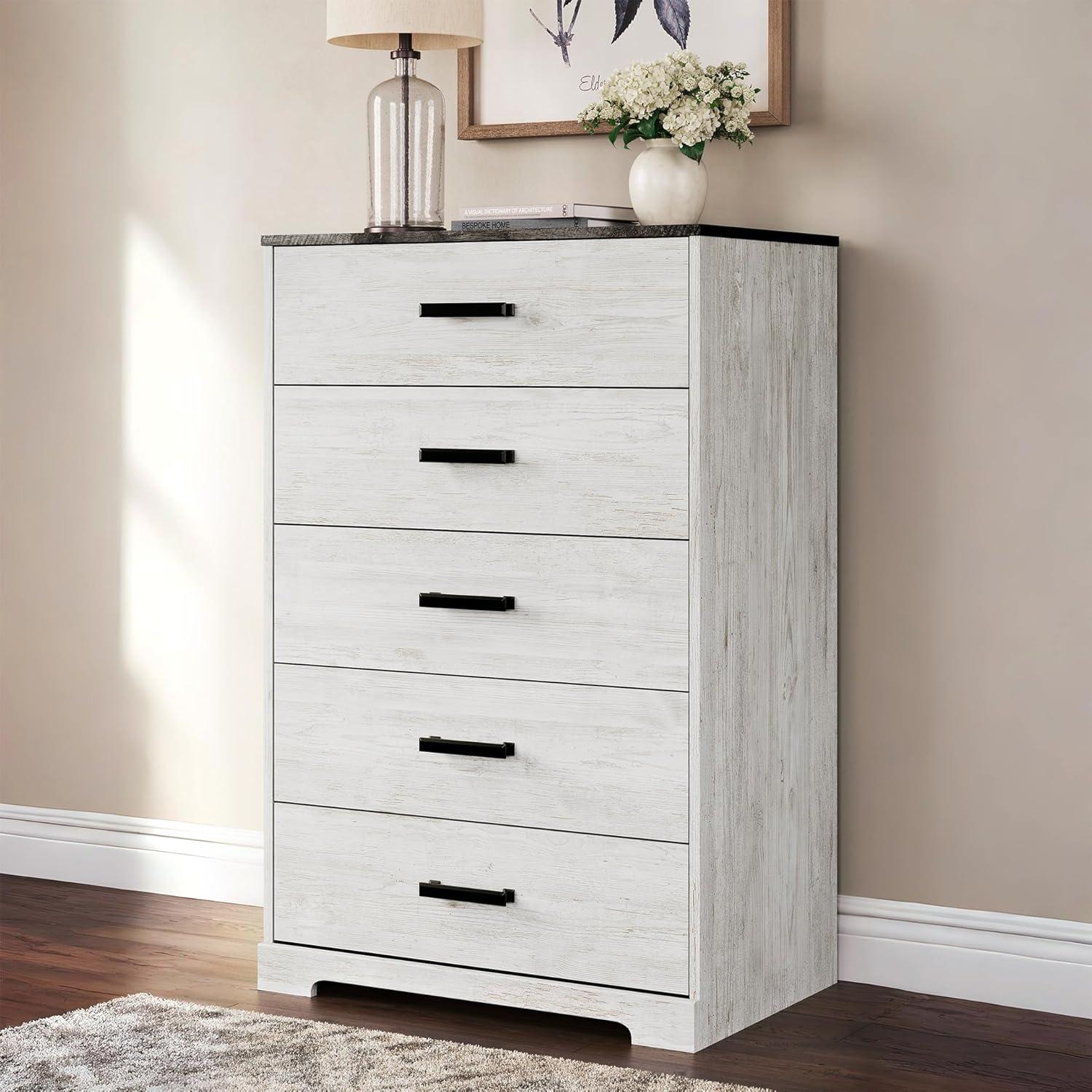 Signature Design by Ashley Casual Shawburn Chest of Drawers, Whitewash/Charcoal Gray