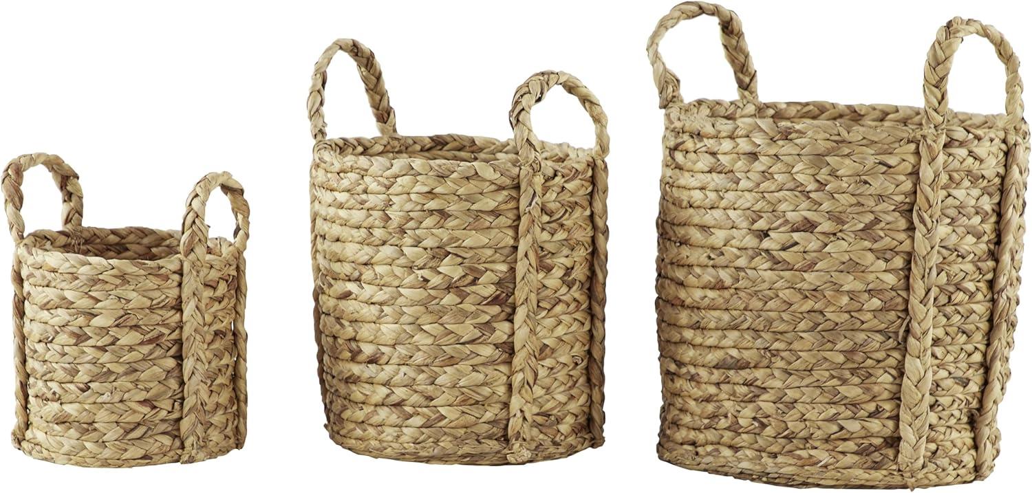Set of 3 Seagrass Wicker Basket Planters with Handles Natural - Olivia & May: Indoor/Outdoor, 20" Size