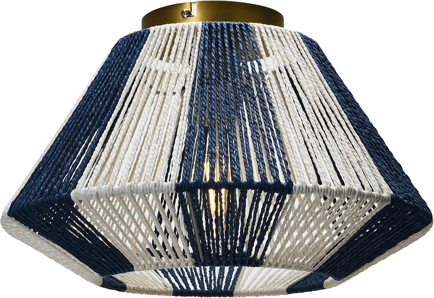 Creative Co-Op Flush Mount Ceiling Light with Woven Paper Rope Shade, Navy and White