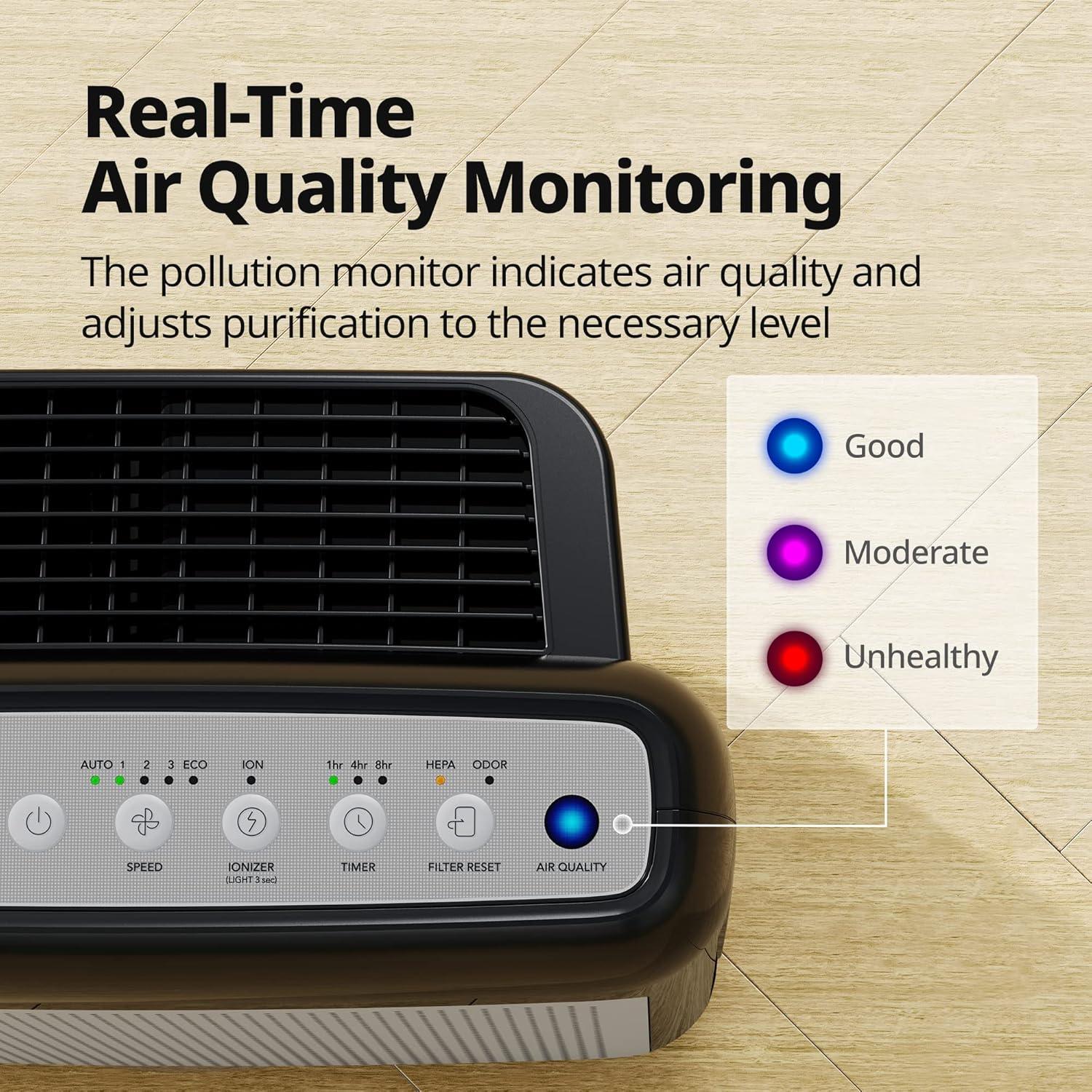 Black Ionic HEPA Air Purifier with Odor Absorbing Filter