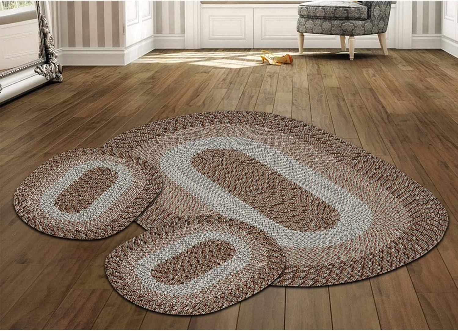 Hunter Stripe Braided Reversible Rug Set in Sophisticated Tones