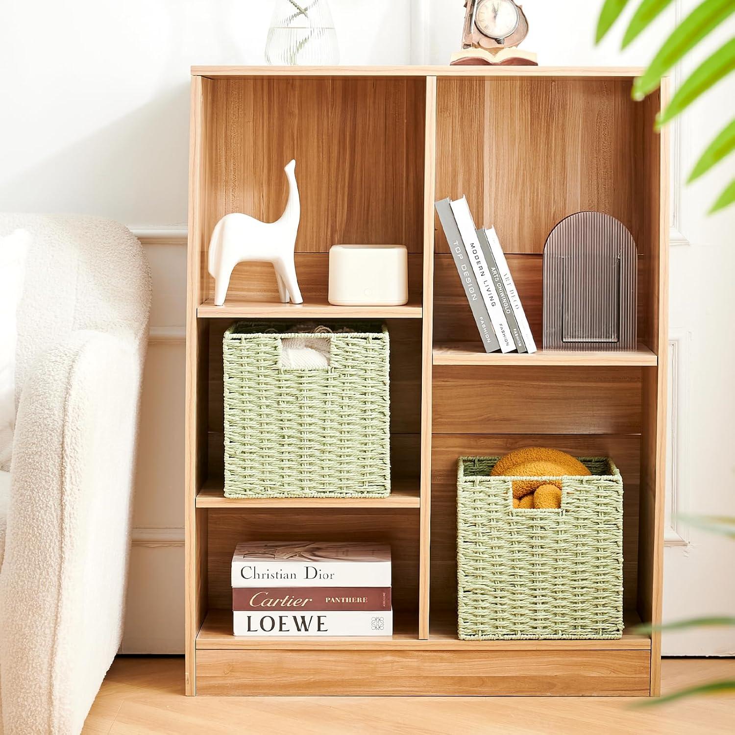 Rectangular Natural Water Hyacinth Hand Woven Rattan Wicker Storage Basket Set with Iron Wire Frame