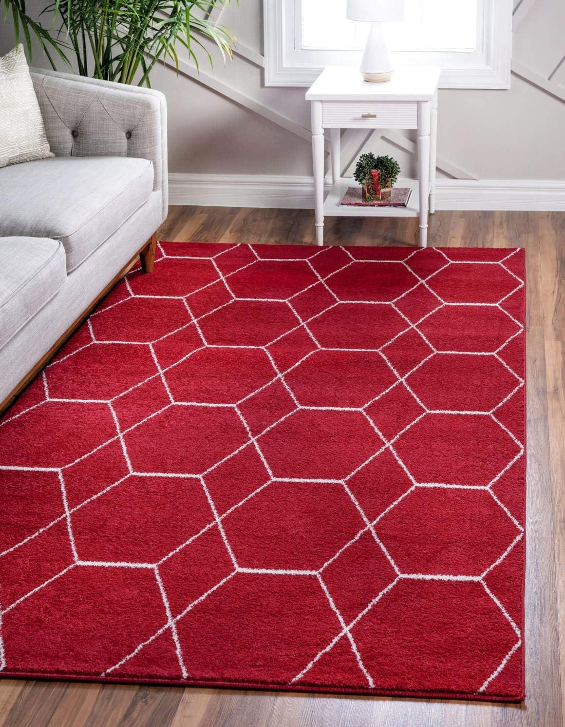 Unique Loom 8' 0 x 10' 0 Trellis Frieze Geometric Red Area Rug
