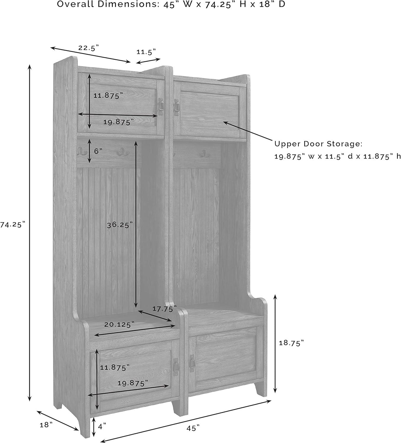 Crosley 2pc Fremont Entryway Kit Two Towers White: Hall Tree Organizer with 4 Hooks, Wood Veneer, Metal Hardware