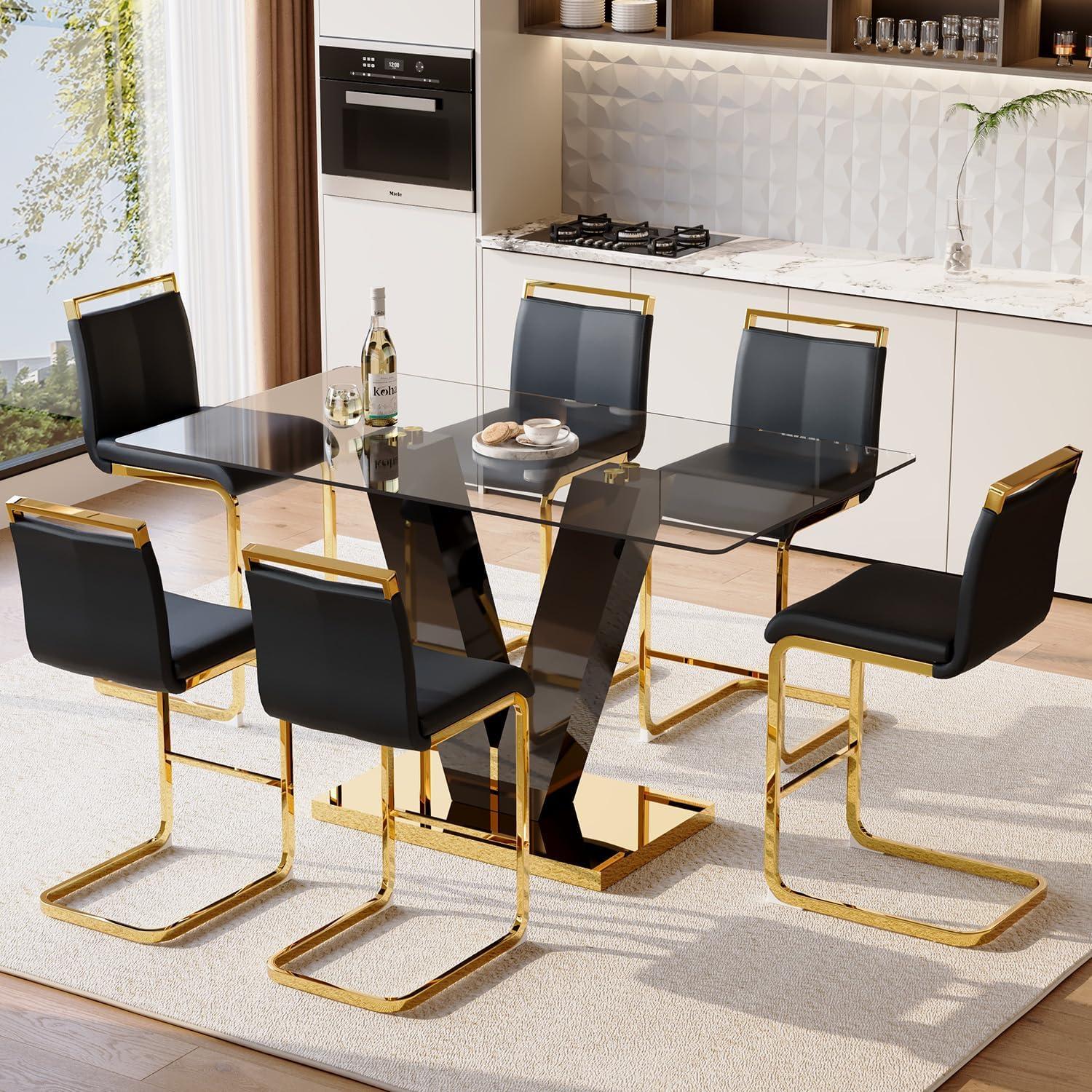 24" Black Faux Leather Backless Bar Stools with Gold Metal Base