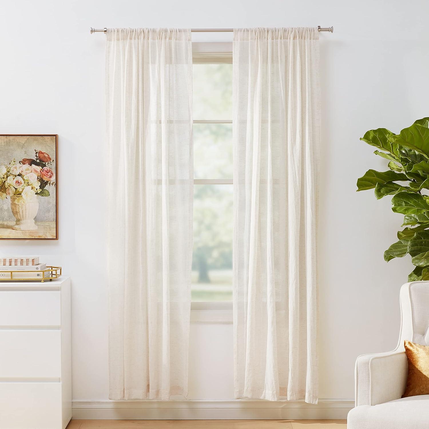 Natural Linen Blend Light-Filtering Rod Pocket Curtain Pair