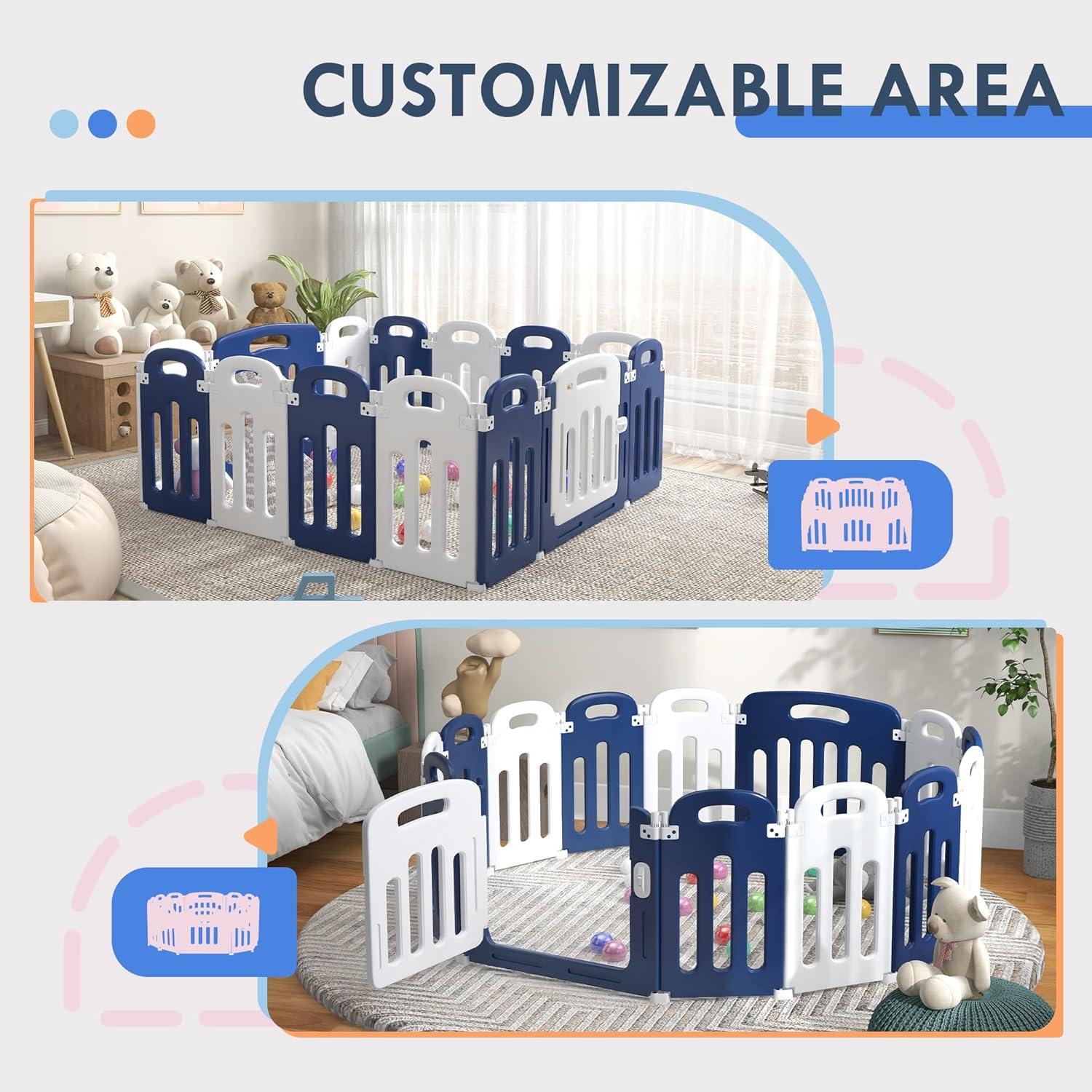 Qaba Baby Playpen, 14 Panels Sturdy Safety Play Yard for Babies and Toddlers, 57" x 57" Foldable Baby Playard, Indoor Outdoor Kids Activity Center with Anti-Slip Base