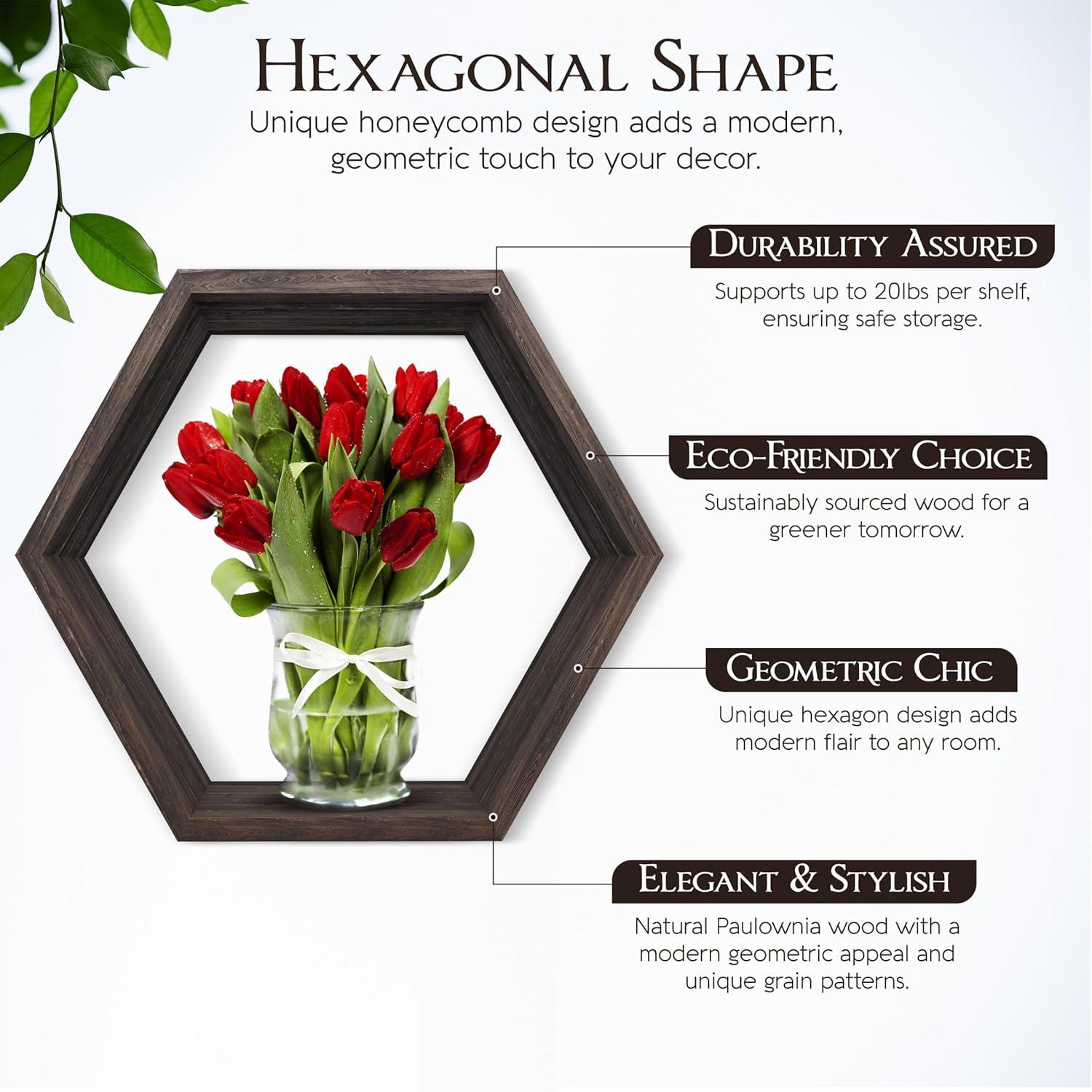 Hokku Designs Floating Shelves Set Of 8 Honeycomb Shelves For Wall,Rustic Brown