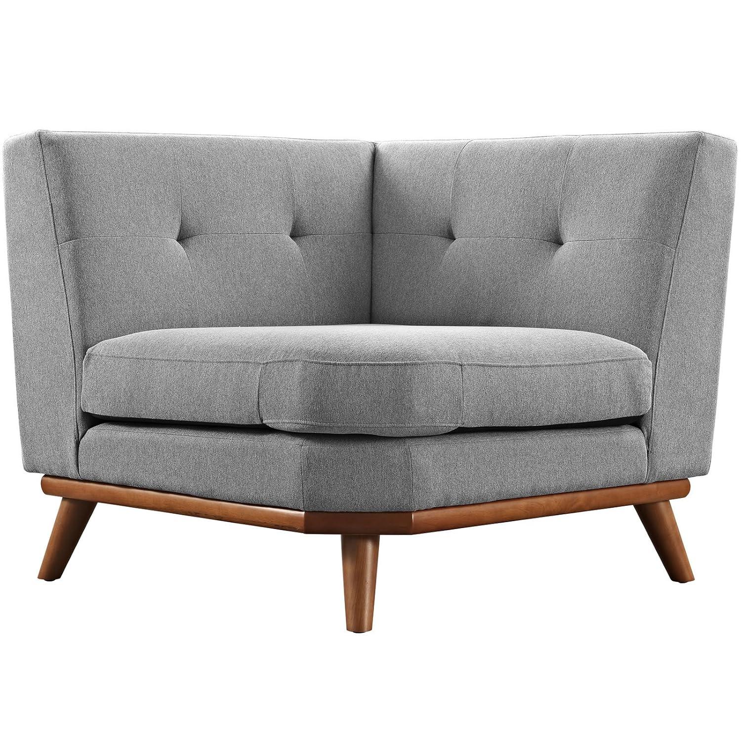 Modway Engage Upholstered Fabric and Wood Corner Chair in Expectation Gray