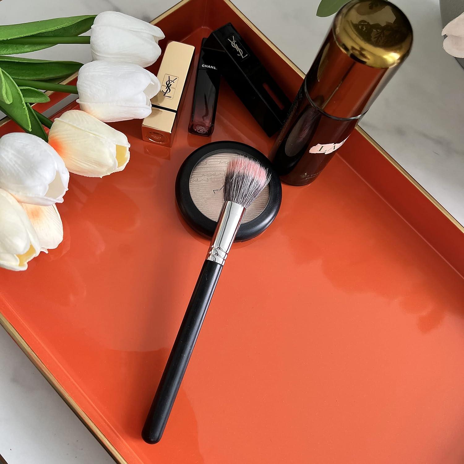 MAONAME Decorative Tray, Orange Serving Tray with Handles, Coffee Table Tray, Square Plastic Tray for Ottoman, Bathroom, Kitchen, 13"x13"x1.57"