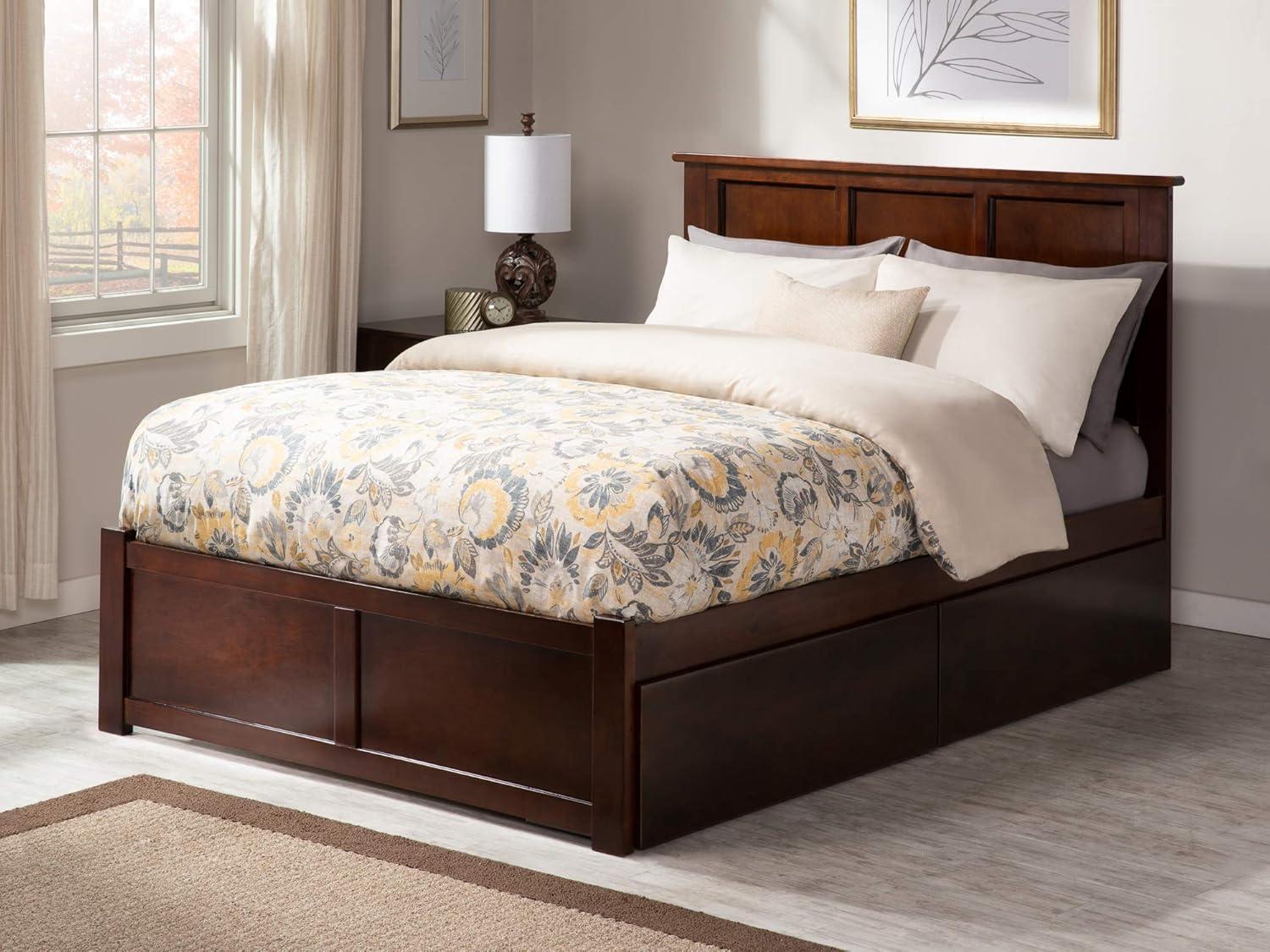 Madison Platform Bed with Flat Panel Foot Board and 2 Urban Bed Drawers in Multiple Colors and Sizes