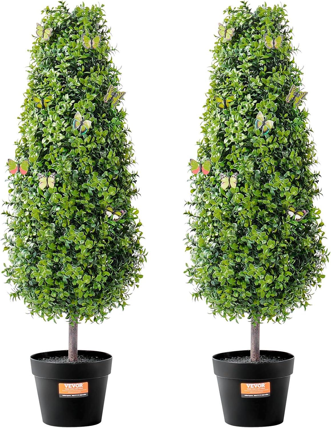 36" Green Plastic Boxwood Topiary Trees with Pots