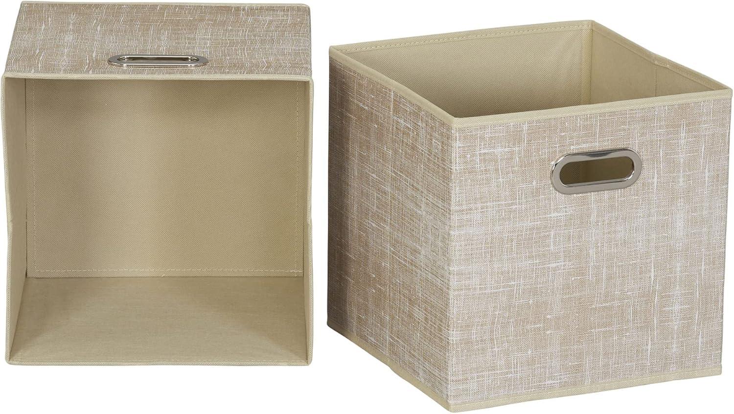 Household Essentials 11" Set of 6 Storage Bins Tan Mix: 11in Polyester Canvas, Folds Flat, No Assembly, Beige