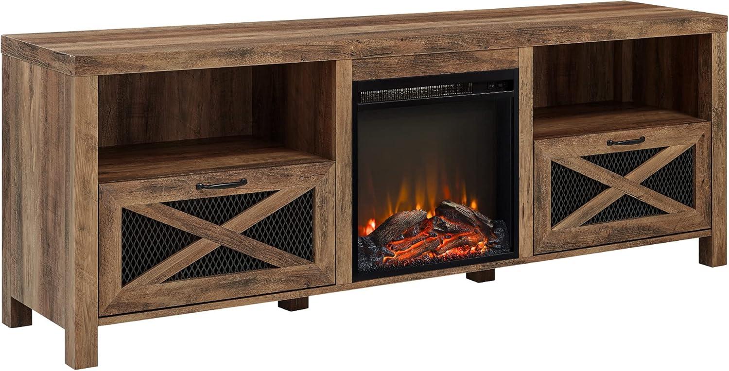 Reclaimed Barnwood 70" Rustic Black Media Console with Electric Fireplace