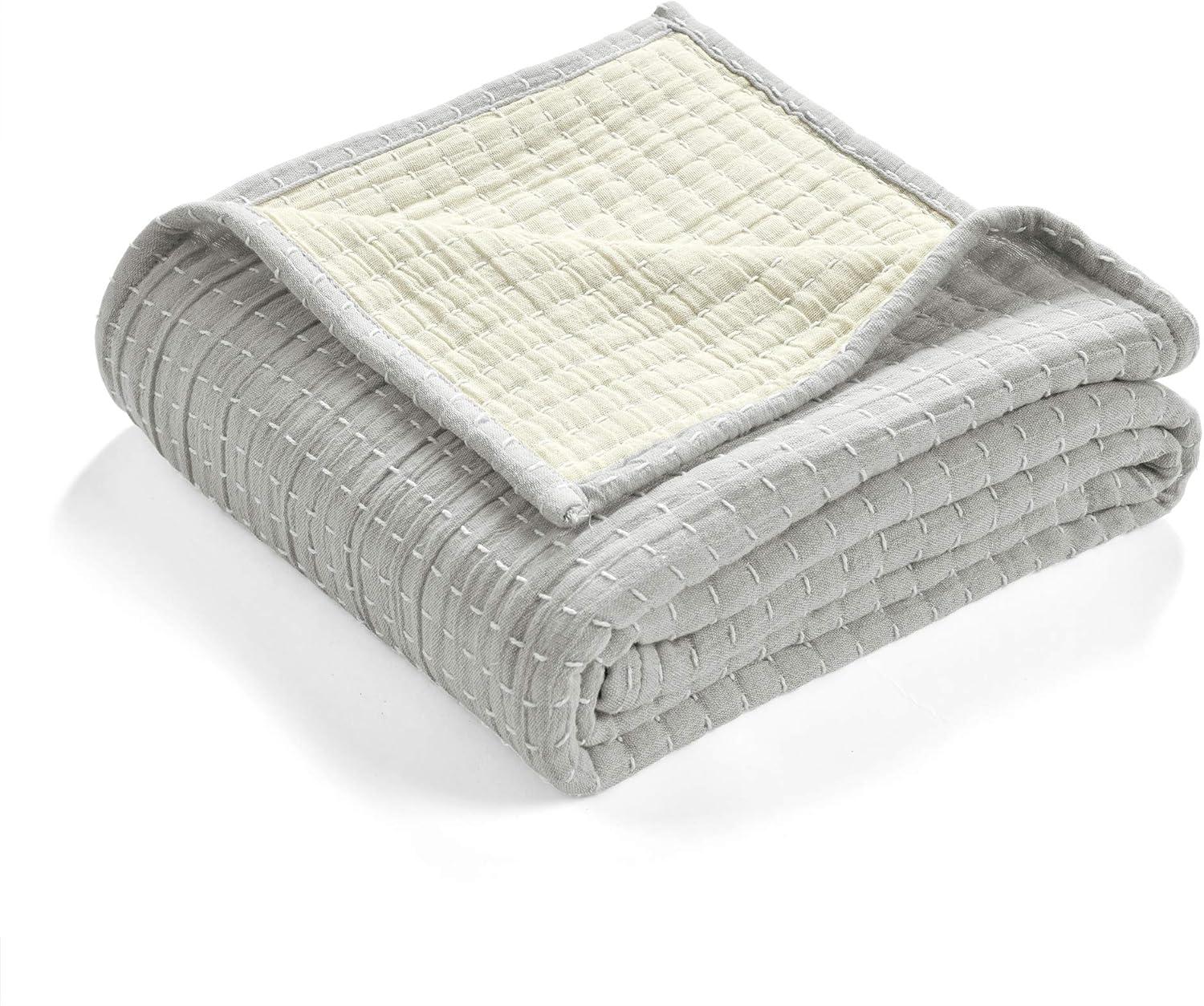 Light Gray Cotton Reversible Weighted Throw Blanket