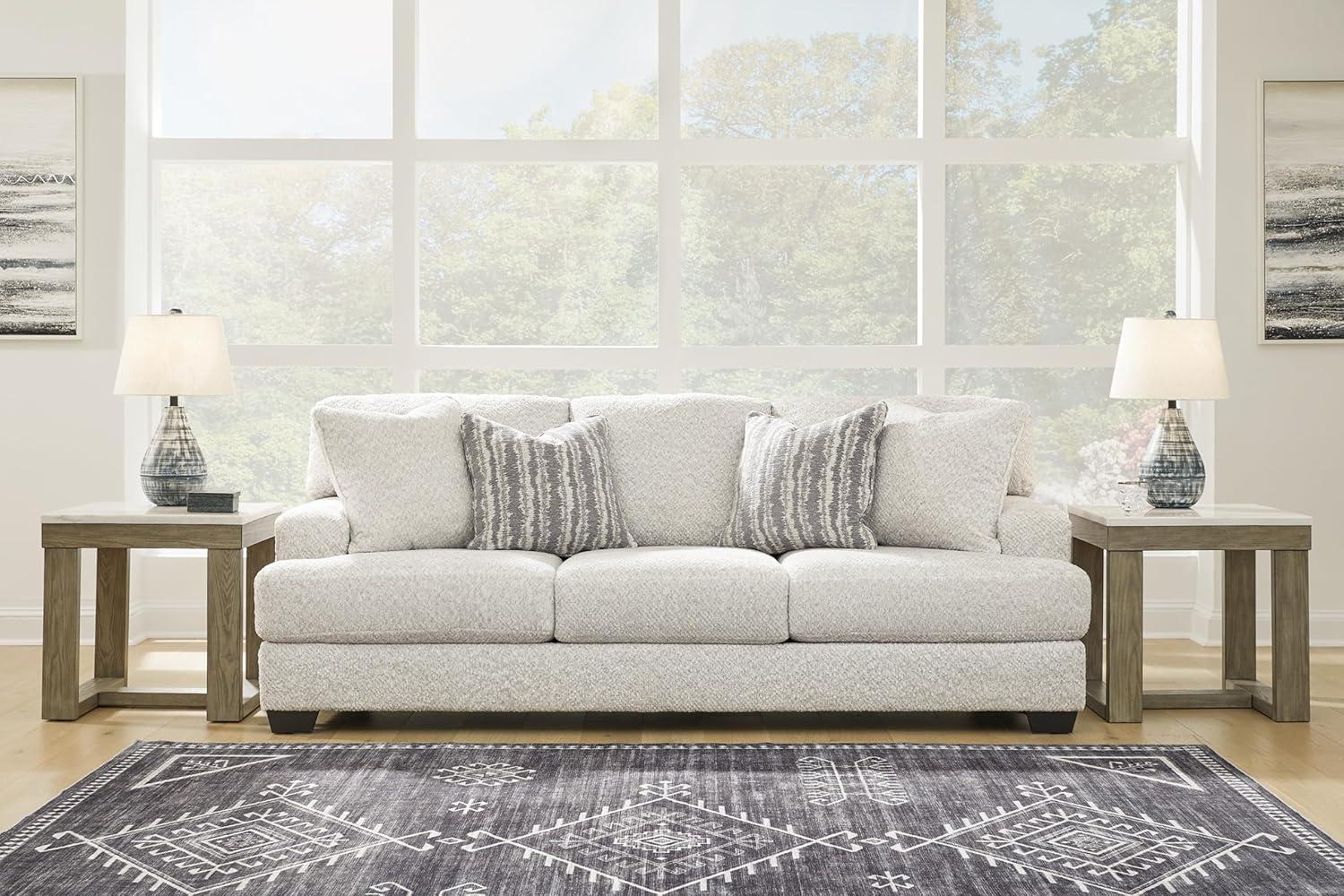 Cream and Gray Polyester Contemporary Stationary Sofa