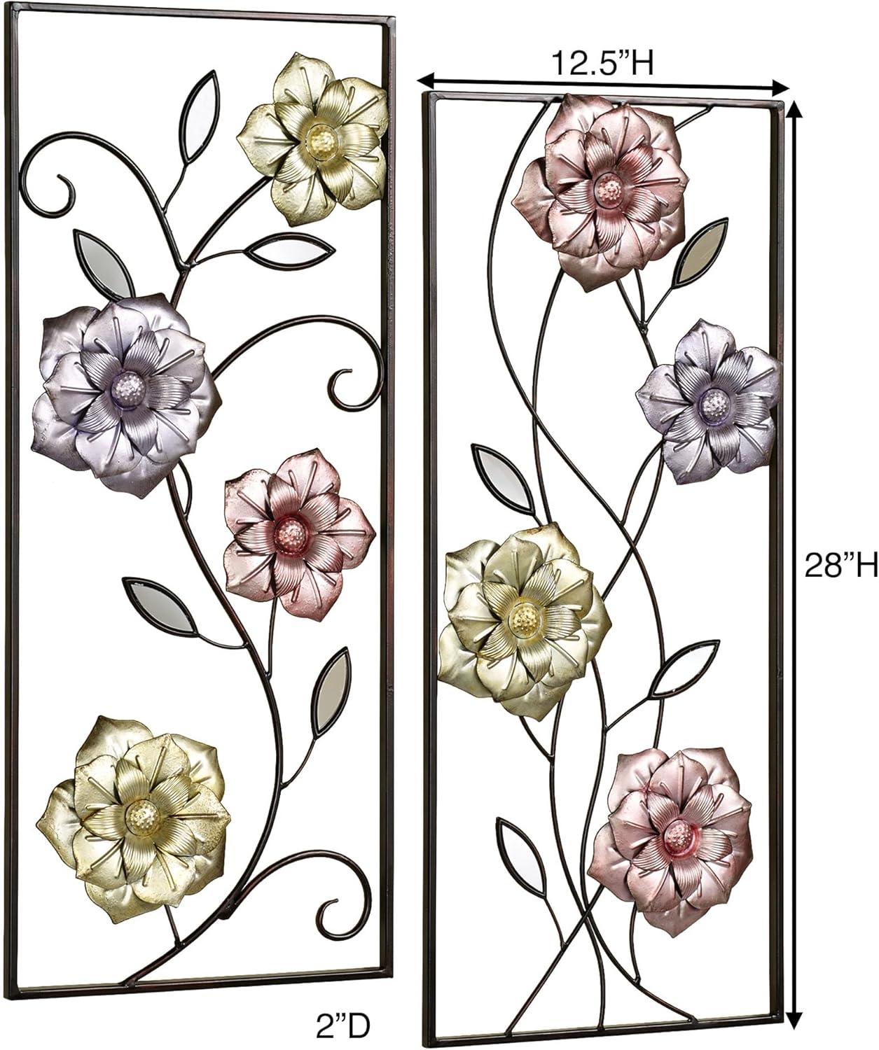 Glorious Summer Floral Rectangular Wall Art Panels with Metallic Accents