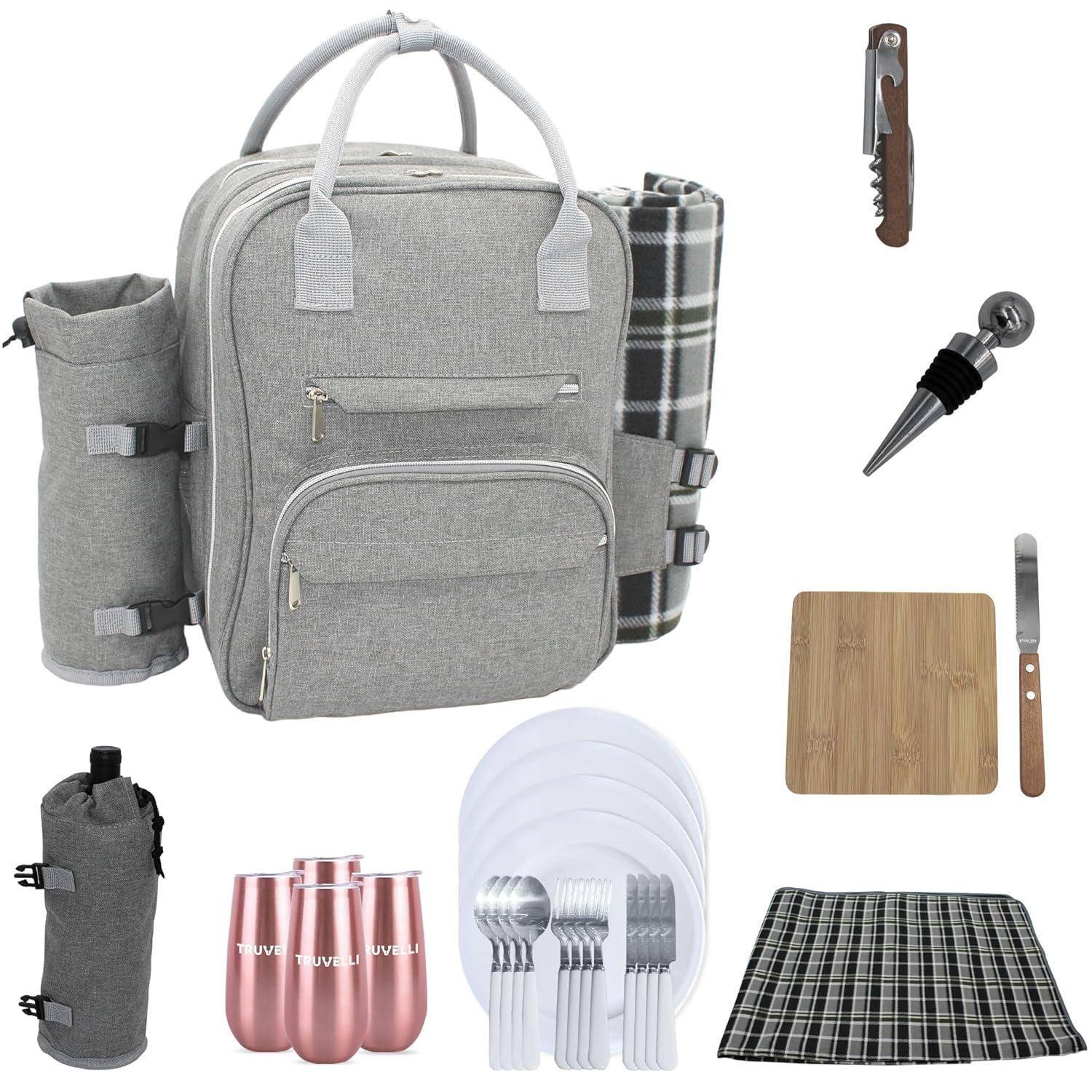 Picnic Backpack For Adventures, 12-In-1 Insulated Picnic Backpack For 4, Great Alternative To A Bulky Picnic Basket Set, Romantic Picnic Set For 4, Picnic Basket For 4, Picnic Bag