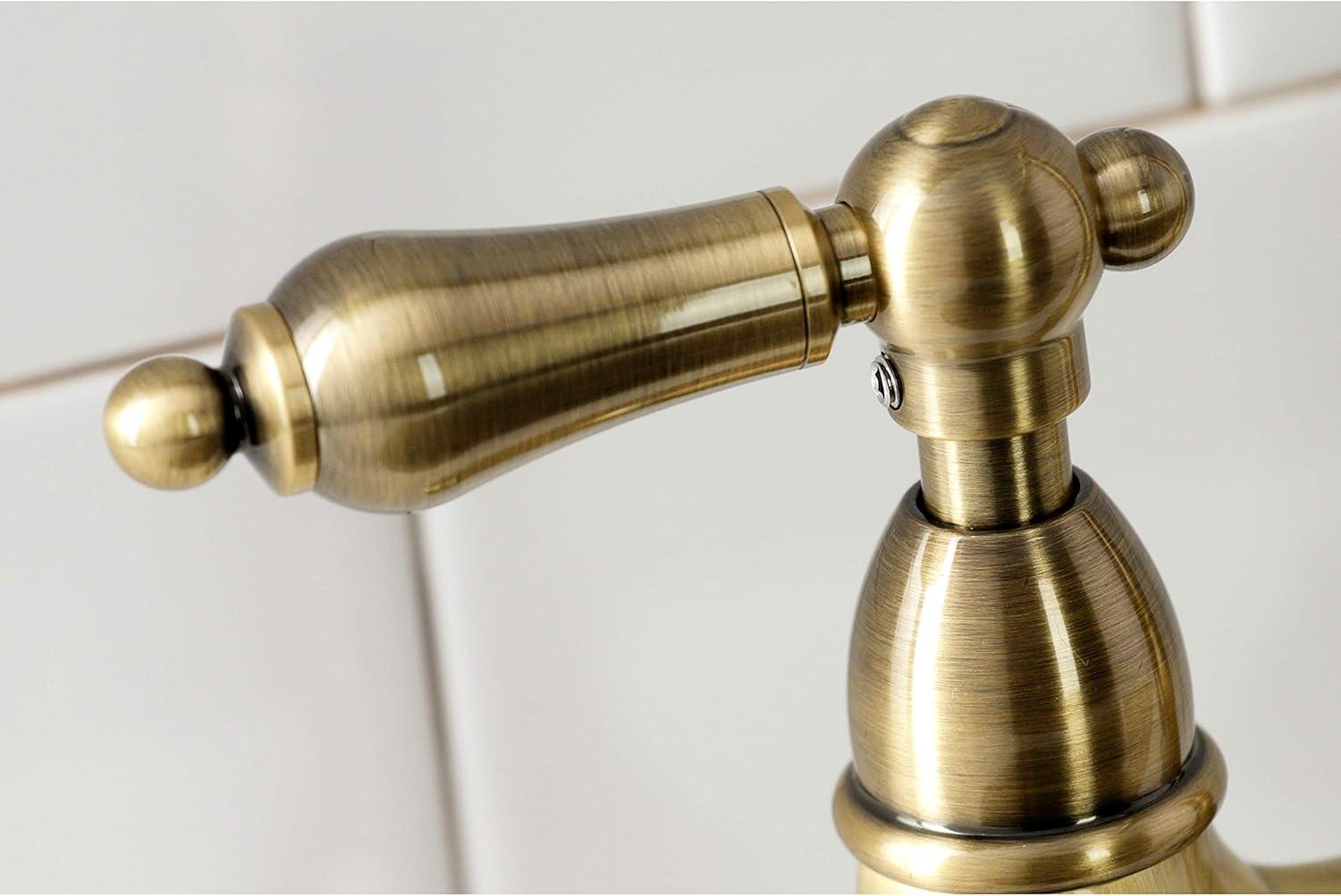 Kingston Brass KS1273ALBS Heritage 8-Inch Kitchen Bridge Faucet with Brass Sprayer, Antique Brass