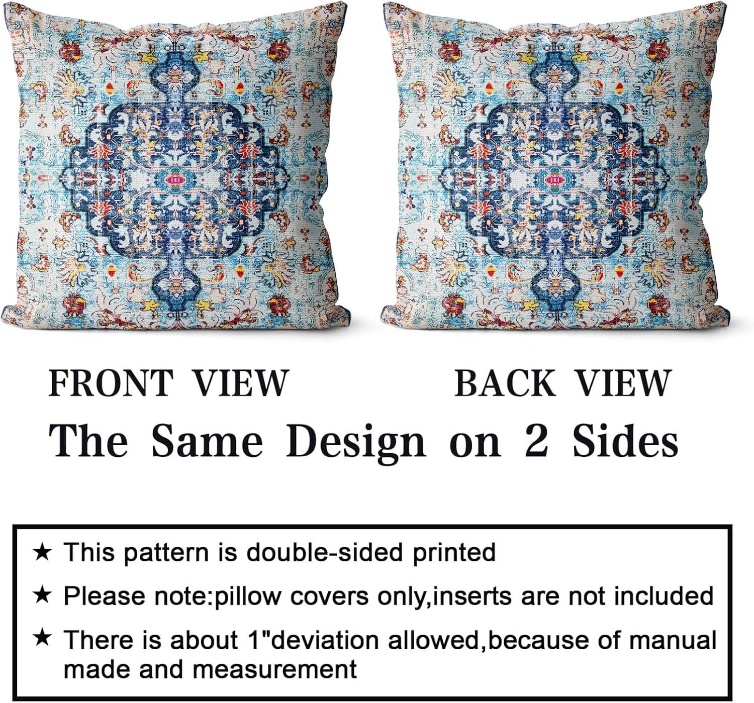 Boho Green Throw Pillow Covers 18x18 inch Set of 2,Bohemian Carpet Double Sided Pattern Soft Plush Cushion Cover for Couch Sofa Bed Decorative,Only Pillowcase (No Insert)