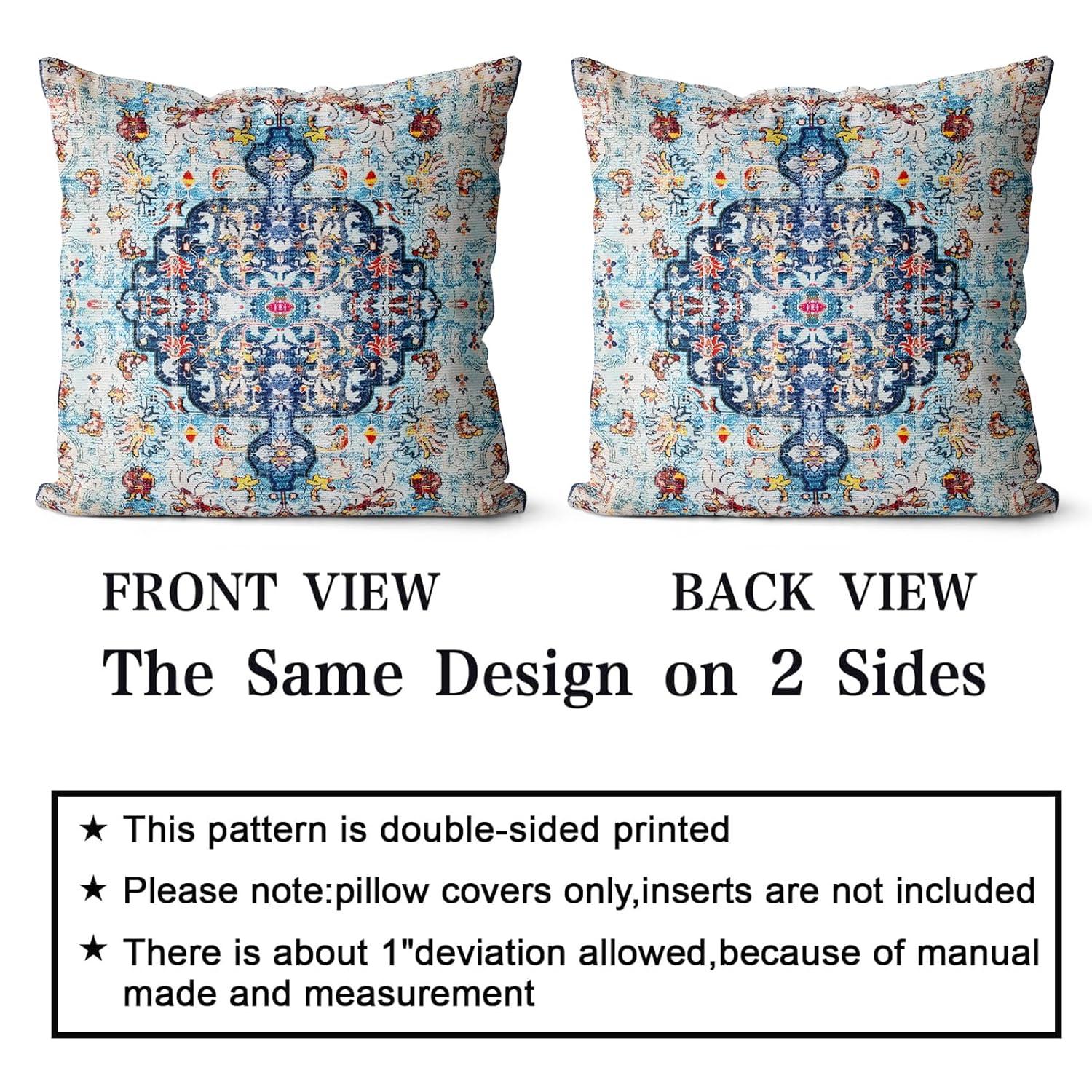 Boho Green Throw Pillow Covers 18x18 inch Set of 2,Bohemian Carpet Double Sided Pattern Soft Plush Cushion Cover for Couch Sofa Bed Decorative,Only Pillowcase (No Insert)
