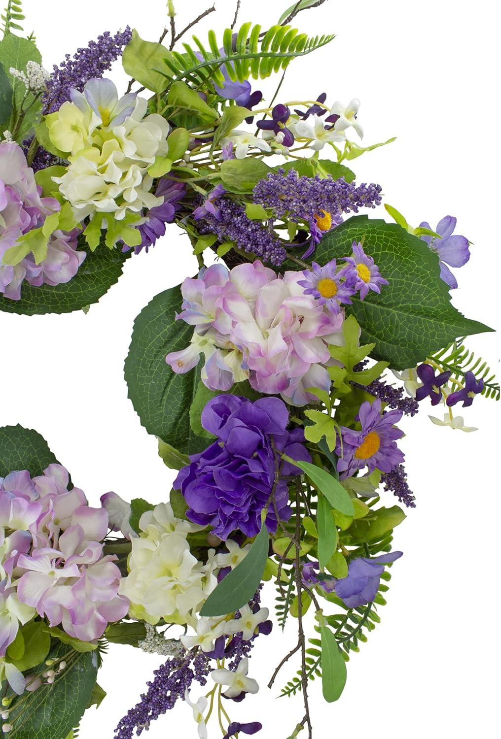 Northlight Hydrangea and Foliage Spring Floral Twig Wreath, Purple 26"