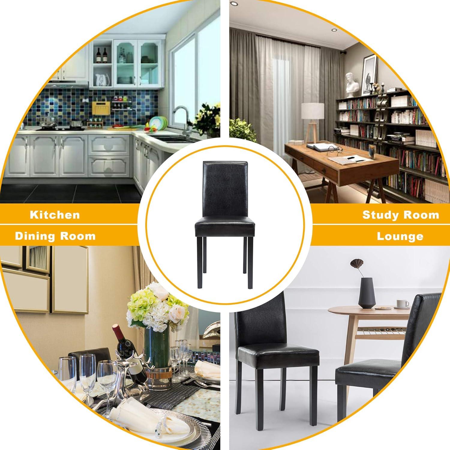 Tangkula Dining Chair Set of 4 w/ Acacia Wood Frame & Rubber Wood Legs Padded Backrest Black