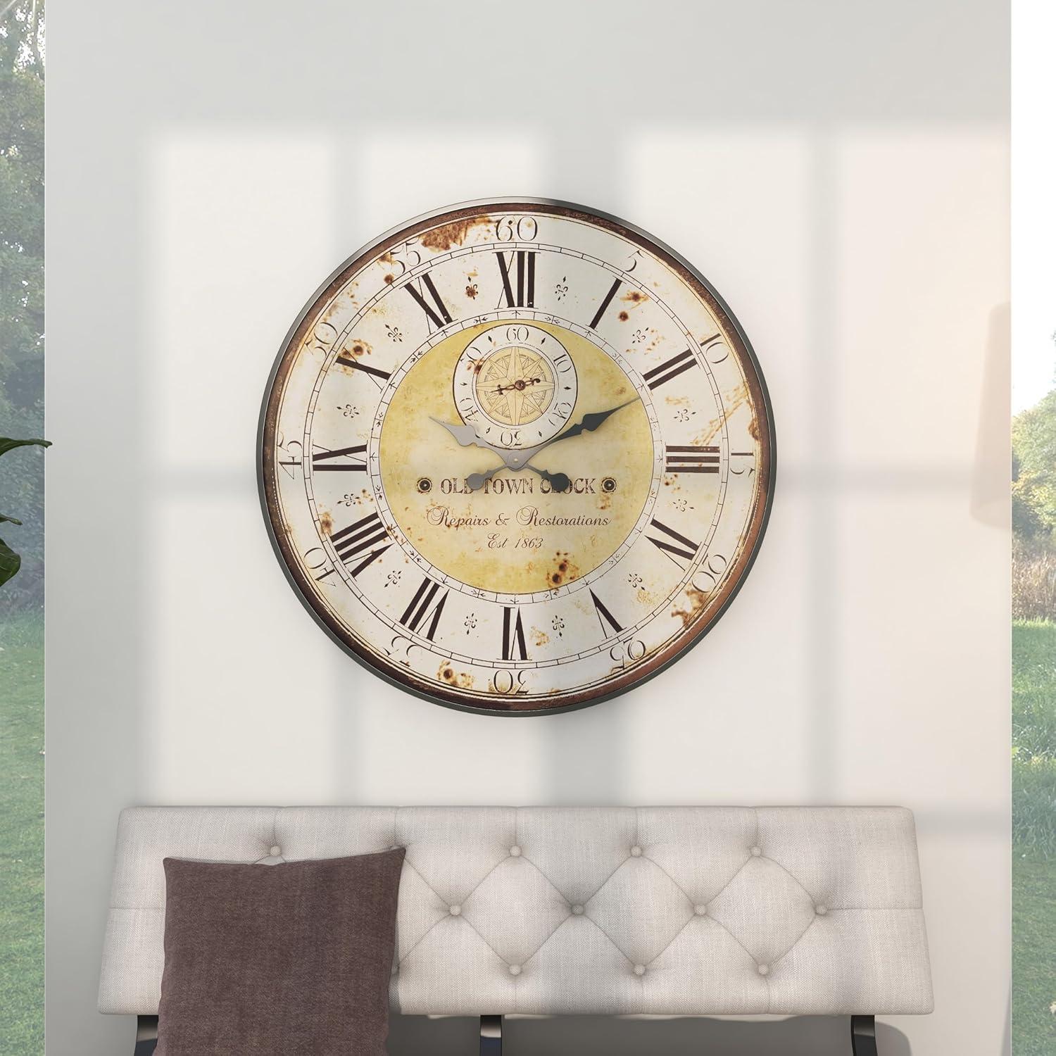 Vintage Wood Wall Clock with Typography Brown - Olivia & May