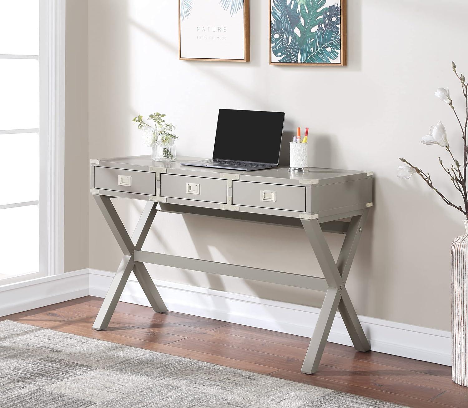 Wellington 46" Engineered Wood Desk with Power in Gray Finish