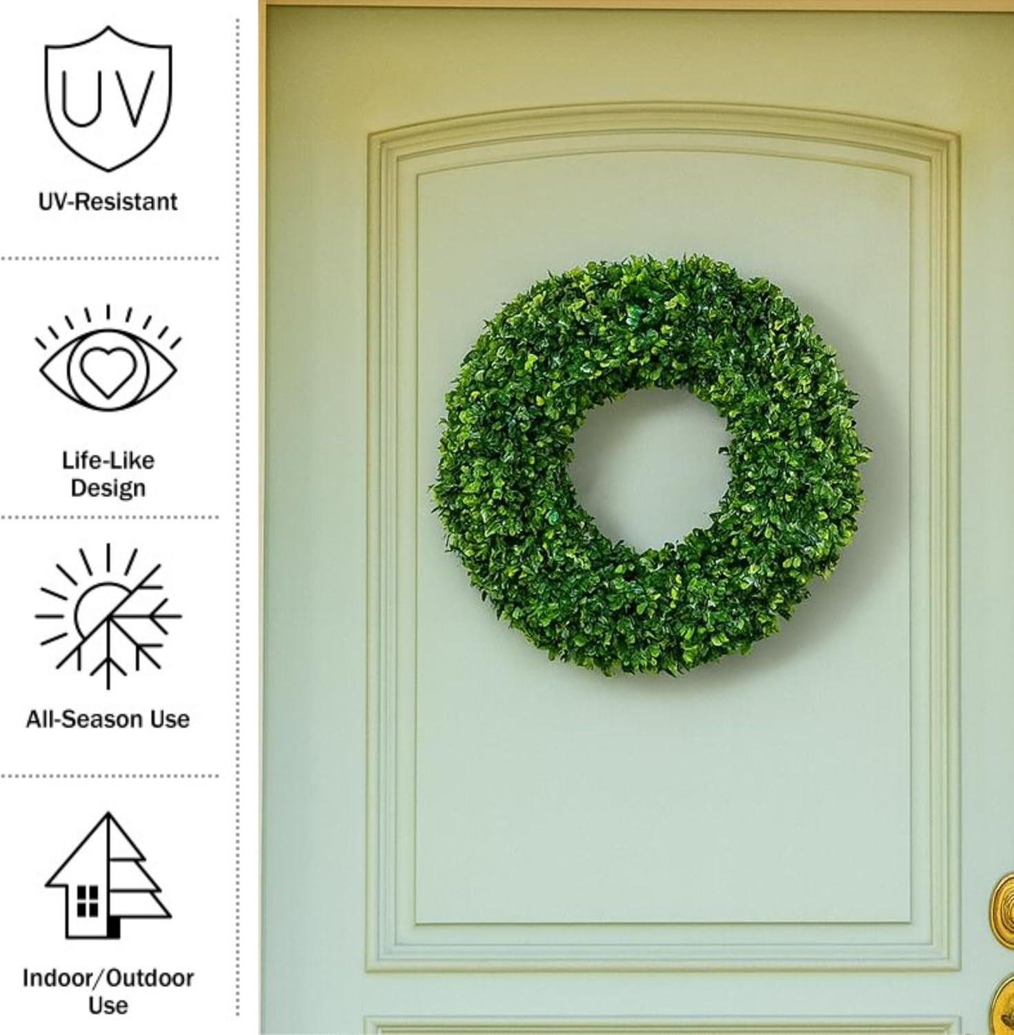 Pure Garden 19.5-Inch Outdoor/Indoor Artificial Boxwood Wreath, Green