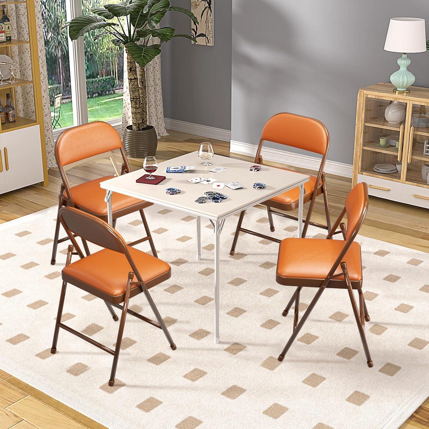 SKOK 4 Pack Padded Folding Chairs with Upholstered Cushion & Back, Padded Seats for Indoor & Outdoor, Portable Stackable Commercial Foldable Chairs with Metal Frame for Events, Wedding Party