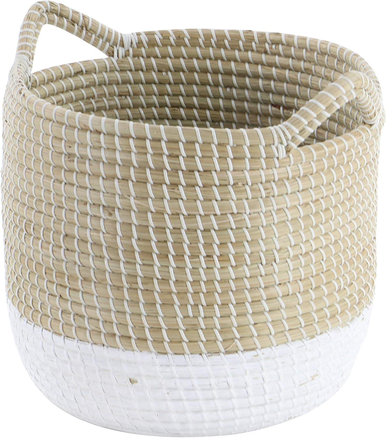 CosmoLiving by Cosmopolitan 13", 16", 18"W Brown Seagrass Handmade Two Toned Storage Basket with Handles, 3-Pieces