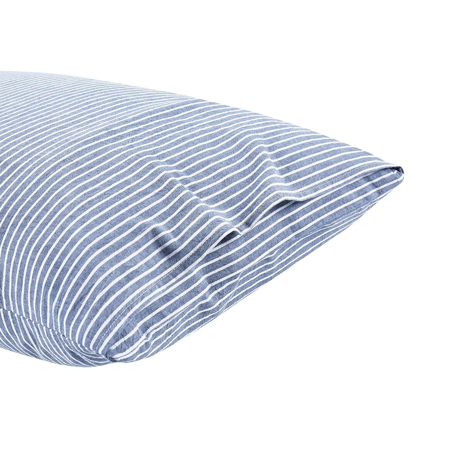 Wake In Cloud - Striped Pillow Cases, 100% Washed Cotton, Ticking Stripe Vertical Pinstripe Neutral Farmhouse, Set of 2 Pillowcases Pillow Shams Covers, Gray, Standard Size 20x26 Inches