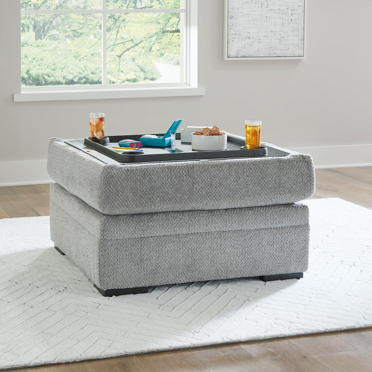 Signature Design by Ashley Casselbury Classic Ottoman With Storage, Light Gray