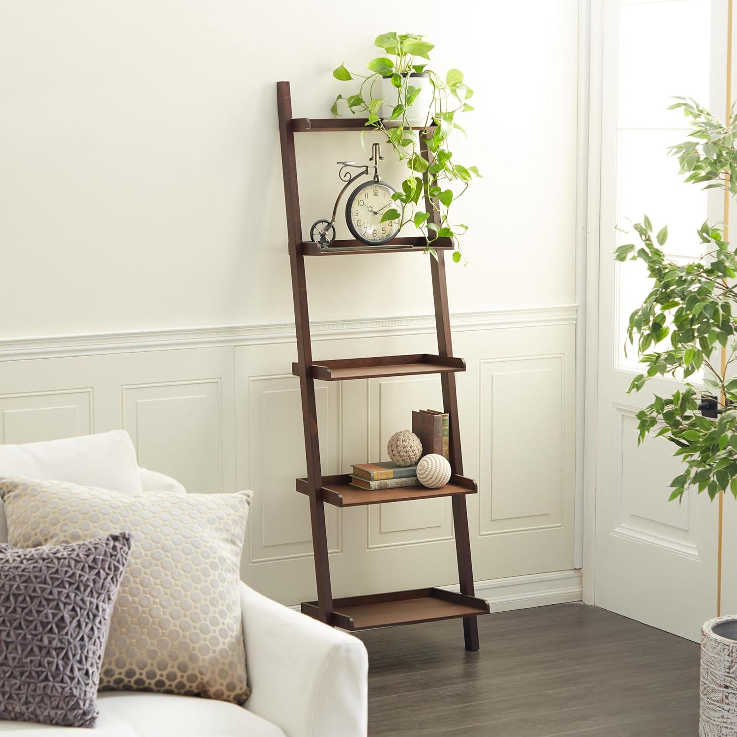 69" Brown Wooden 5-Tier Ladder Shelf